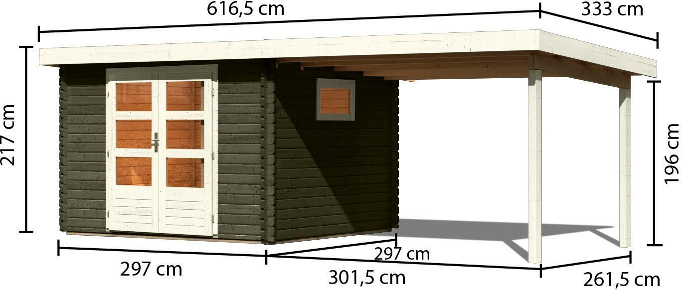 Karibu Gartenhaus »Trittau 3«, mit Anbaudach und Fenster