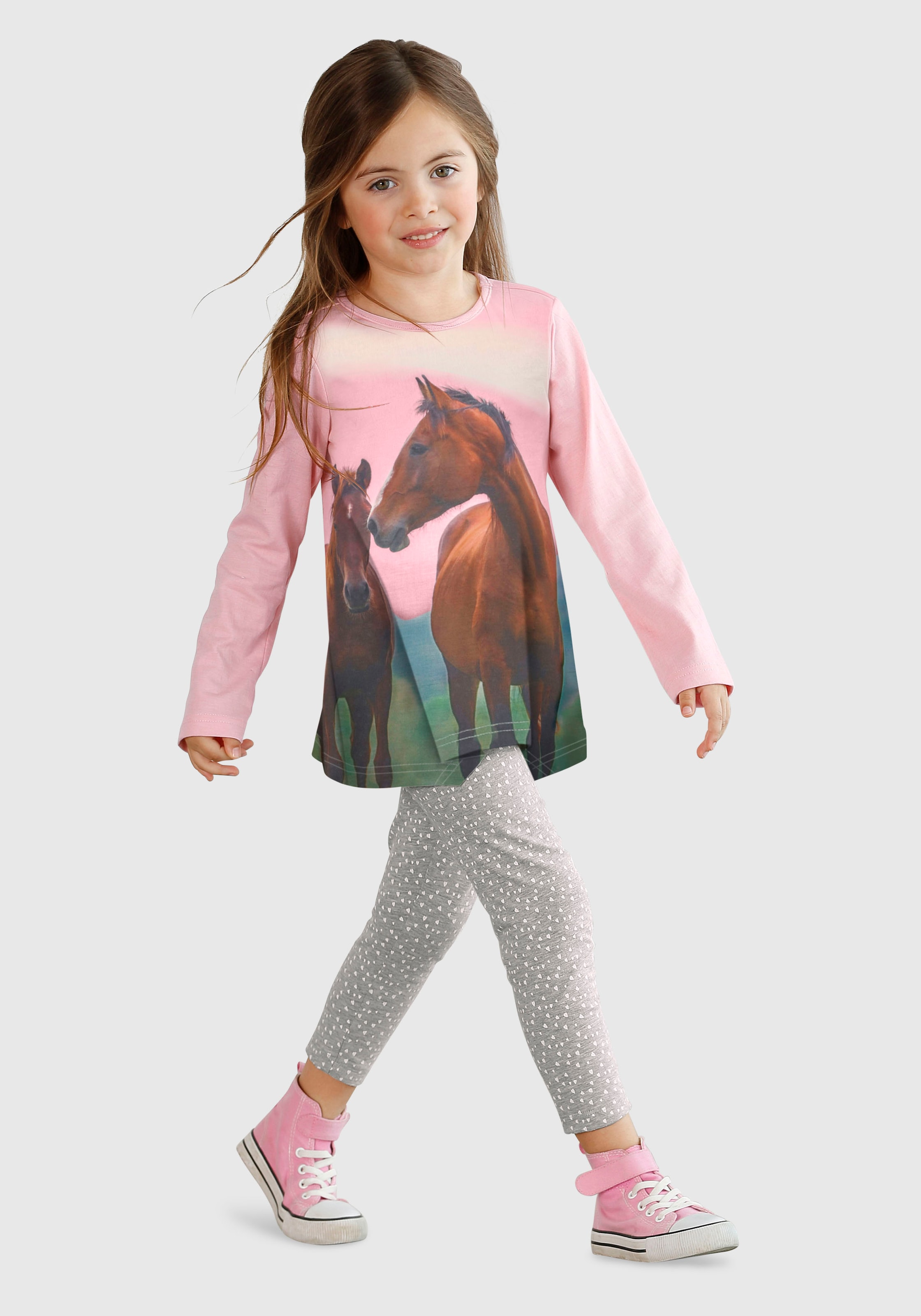 Longshirt & Leggings »für kleine Mädchen«, mit Pferde-Motiv