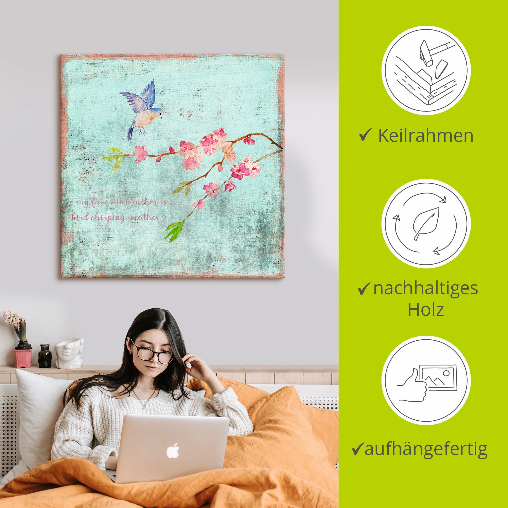 Artland Leinwandbild »Vogelgezwitscherwetter« Sprüche & Texte 1 Stk. tlg. auf Holzrahmen gespannt