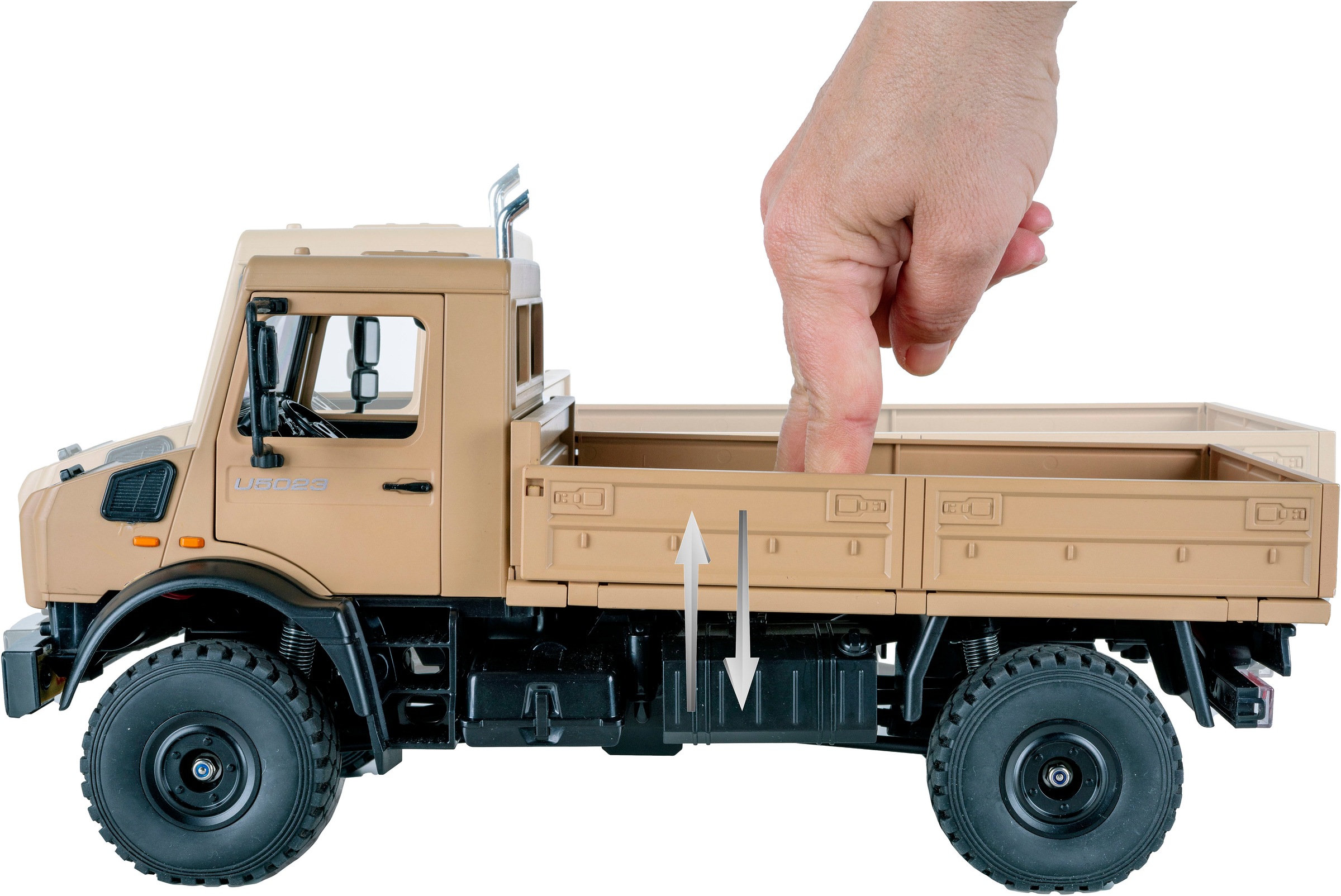 Jamara RC-LKW »Mercedes-Benz Unimog U5023 beige 2,4GHz« LED-Licht; Maßstab 1:14