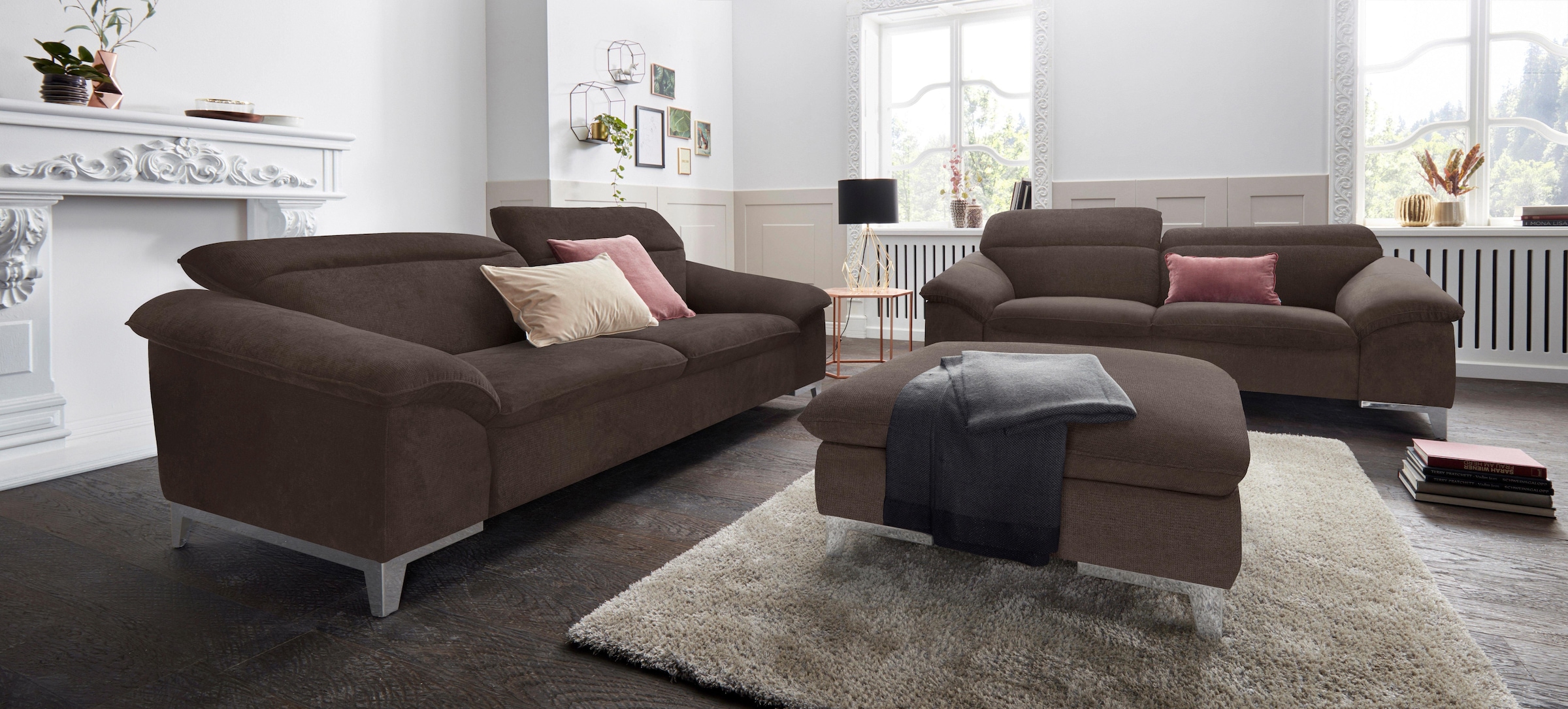 COTTA Polstergarnitur »Teresa L-Form« Set,  Set bestehend aus: Ecksofa mit Kopfteilverstellung & Hocker