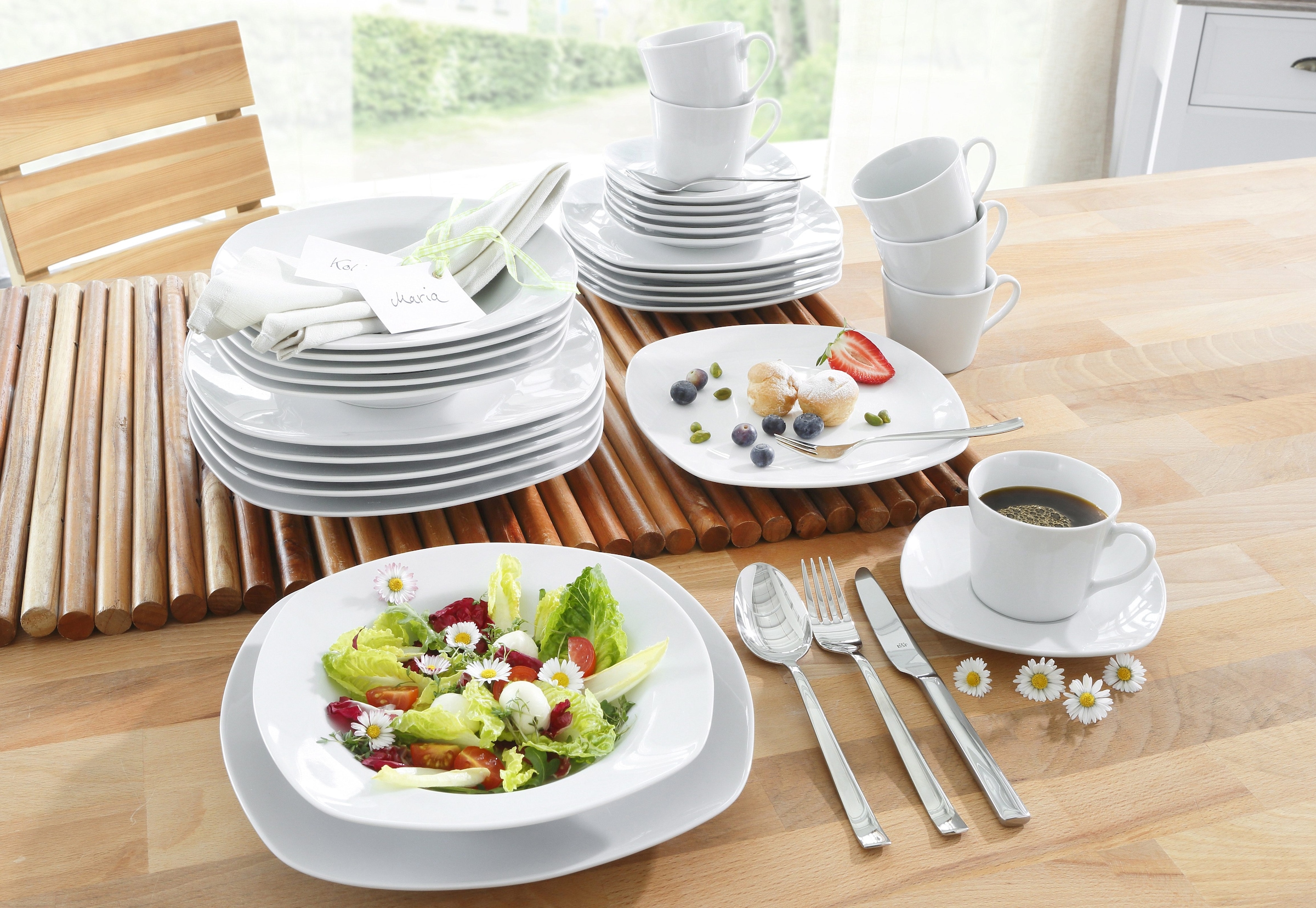 Kombiservice XXL 30 Personen »Geschirr-Set Service, 30 und Form, für 6 Amelie«, Garantie mit Set, Teile, tlg., Personen), im Jahren quadratische (Set, CreaTable 6 Tafelservice Kaffeeservice 3 weiß, für