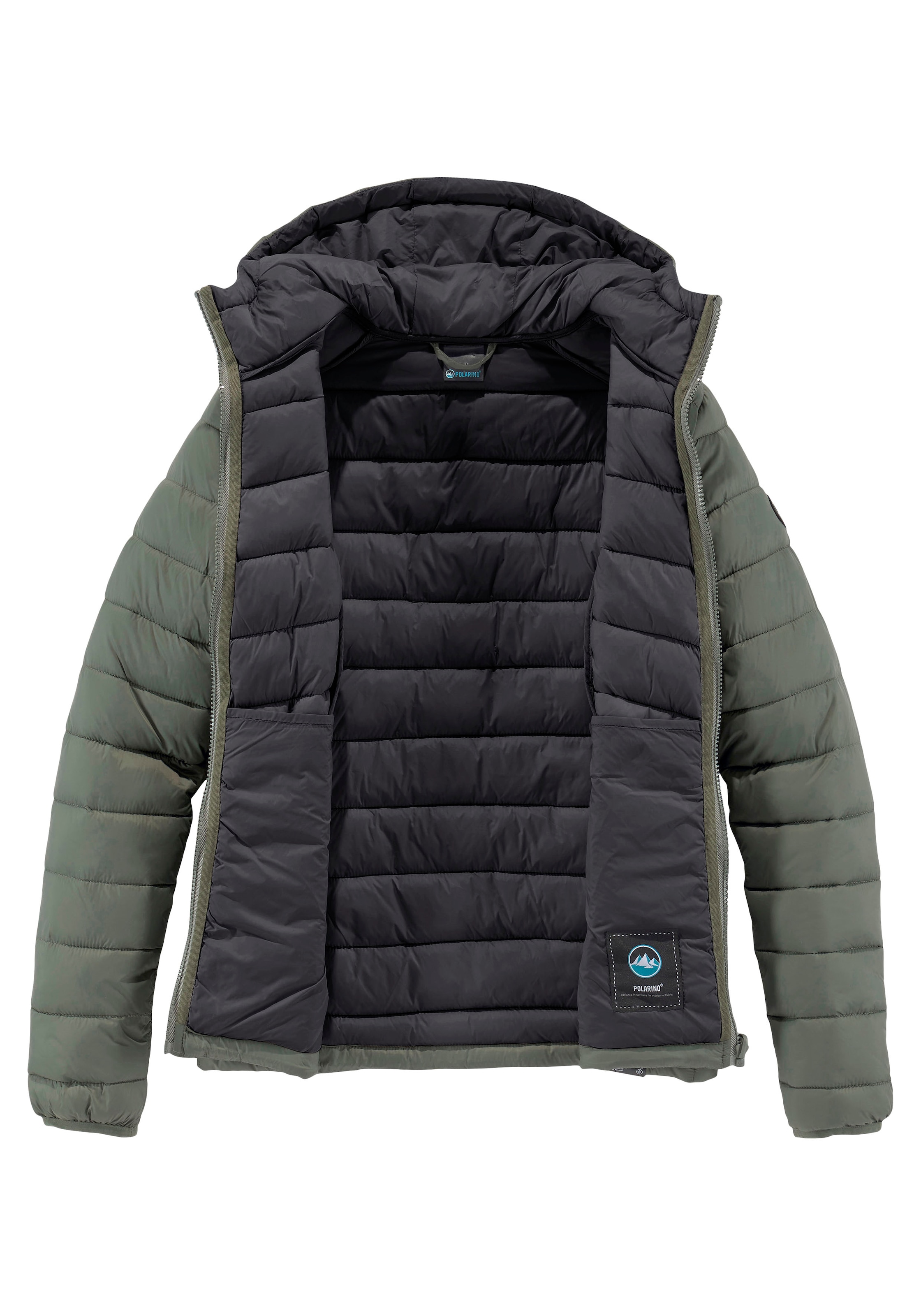 Polarino Steppjacke, mit Kapuze, für kühle Tage, aus leichtem Webmaterial, wasserabweisend