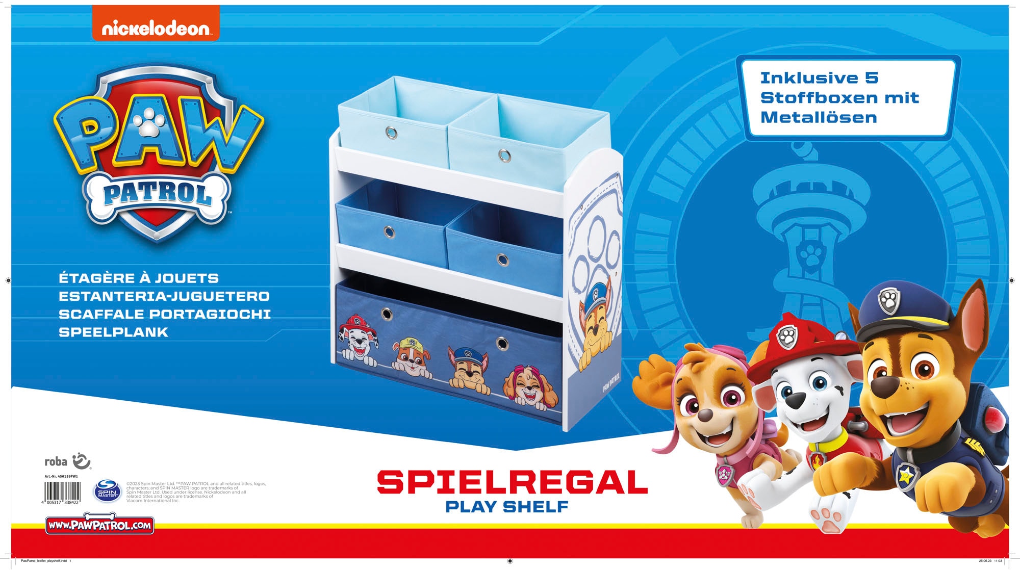 roba® Kinderregal »PAW Patrol, weiß«, inklusive 5 Stoffboxen in 2 Größen