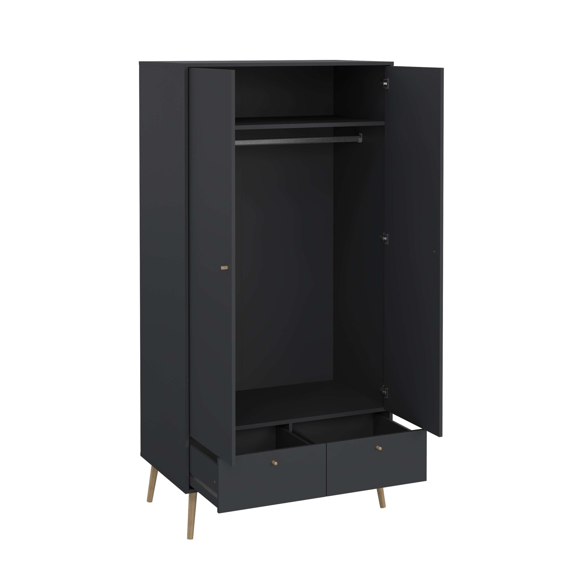 andas Kleiderschrank »Bodo, Drehtürenschrank, Aufbewahrung Kasten Schrank Stauraum«, 2 Türen, 2 Schubladen, Beine und Griffe Massivholz, Breite 99 cm