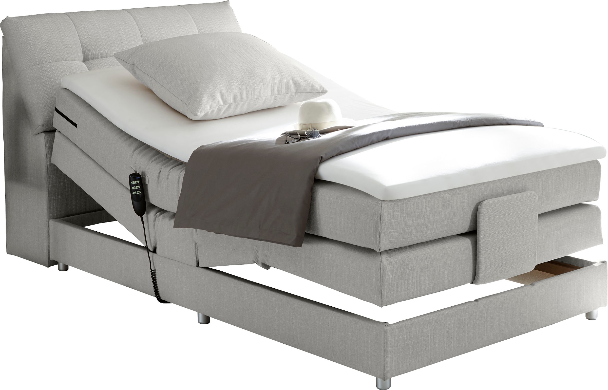 ED EXCITING DESIGN Boxspringbett »Carpino«, inkl. Motor, Stauraum im Kopfteil und Topper