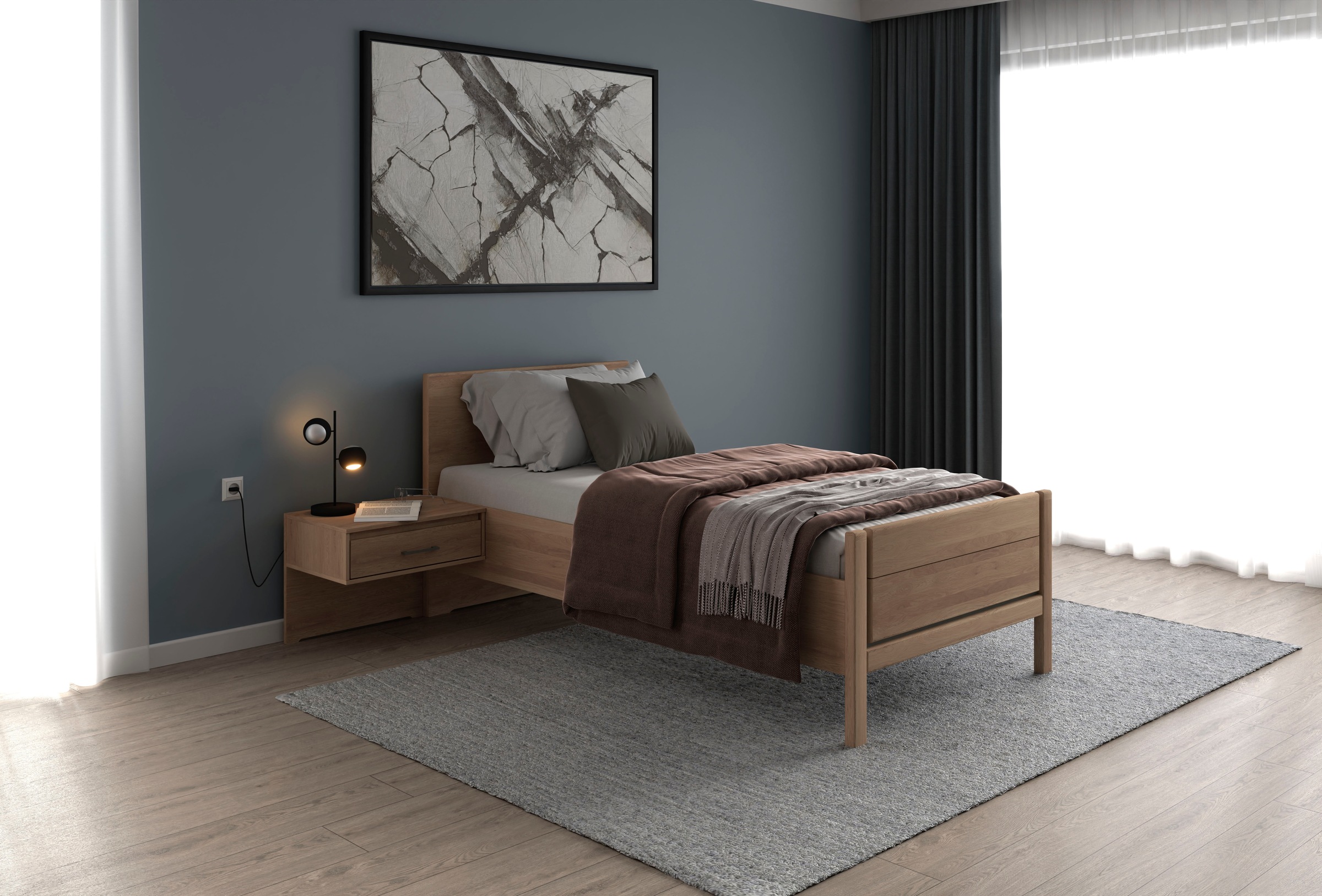 Musterring Holzbett »Sorrent, Bettgestell, Bettrahmen, teilmassiv Eiche«, (MADE IN GERMANY), Eiche teilmassiv, Liegehöhenverstellung, Stollenfußteil