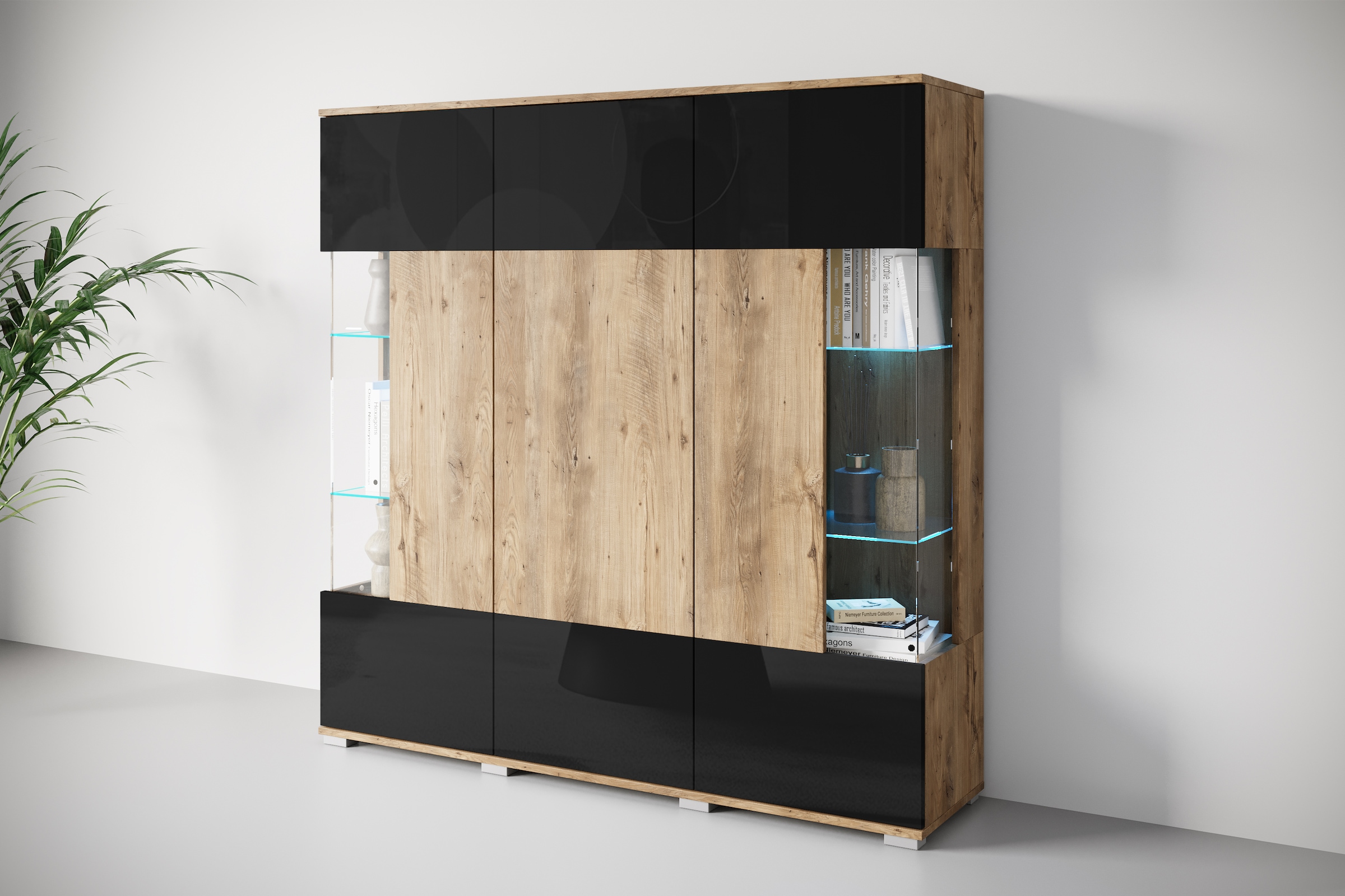 INOSIGN Highboard »Kenia«, Modernes Highboard, mit Glastüren, Breite 135 cm