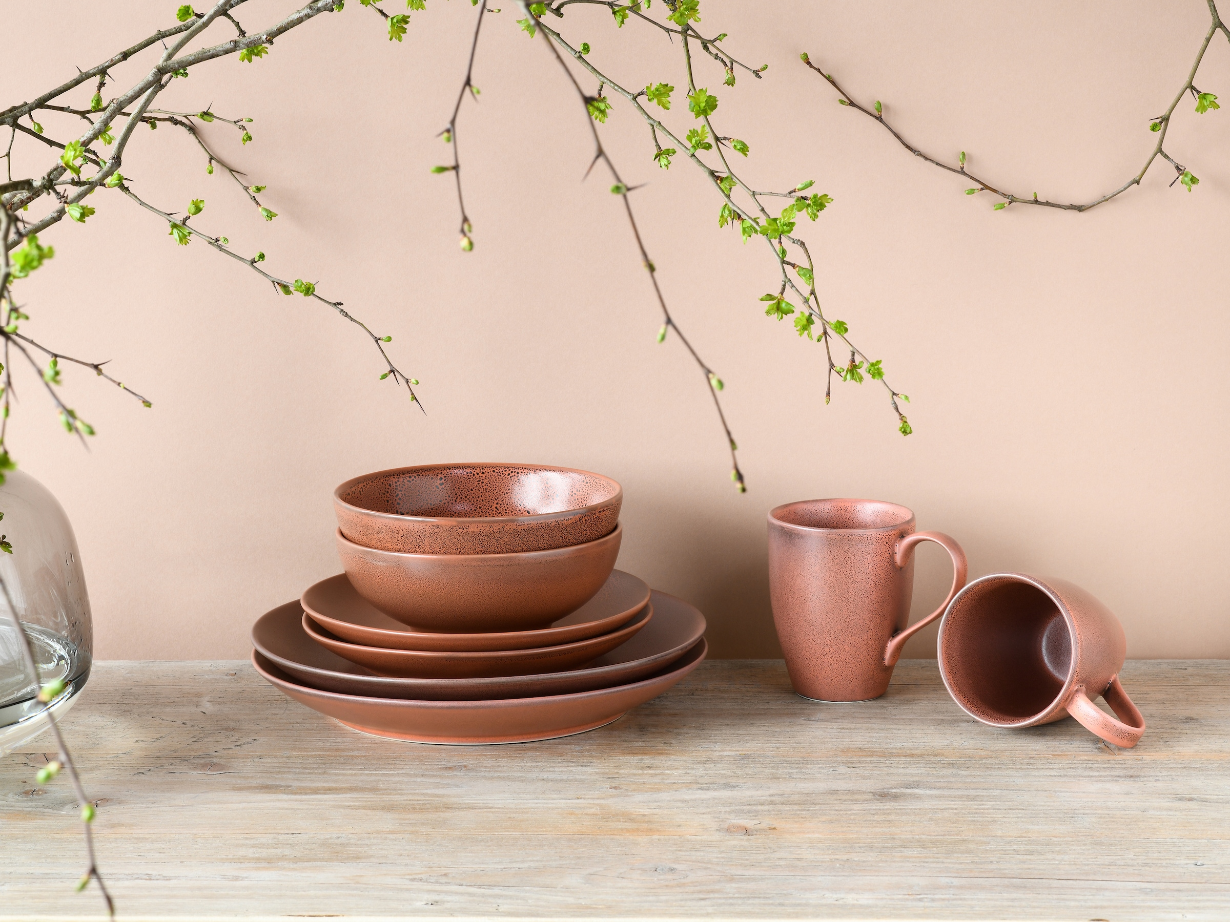 CreaTable Kombiservice »Sierra Nevada, Service 16-tlg.« Seidenmatte reaktive Spezialglasur, Vintage Effekt