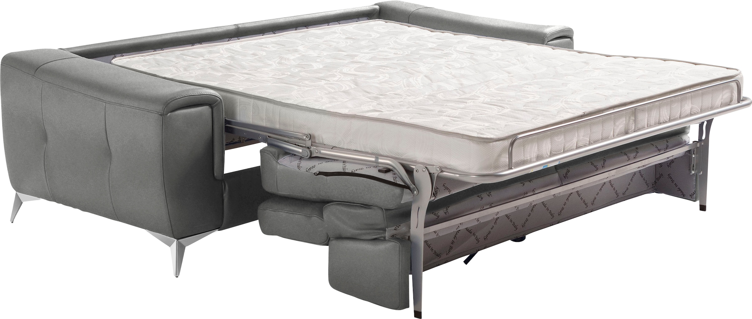 Egoitaliano Schlafsofa »Francine Designsofa, Loungesofa mit Dauerschlaffunktion, Breite 233 cm« Bettfunktion, Luxus-Microfaser Lederoptik, steingrau, Fußfarbe chrom