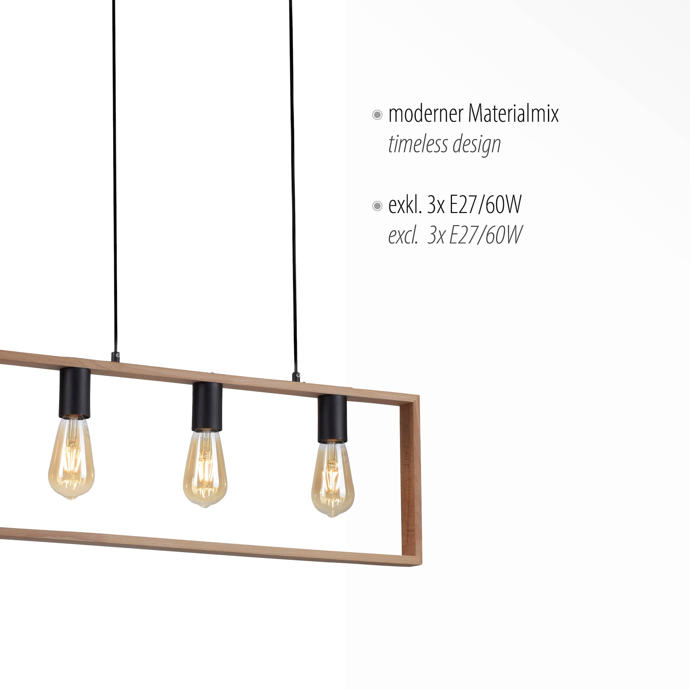 JUST LIGHT Pendelleuchte »FRANKY«, 3 flammig, Leuchtmittel E27 | ohne Leuchtmittel, ExklusiveE27