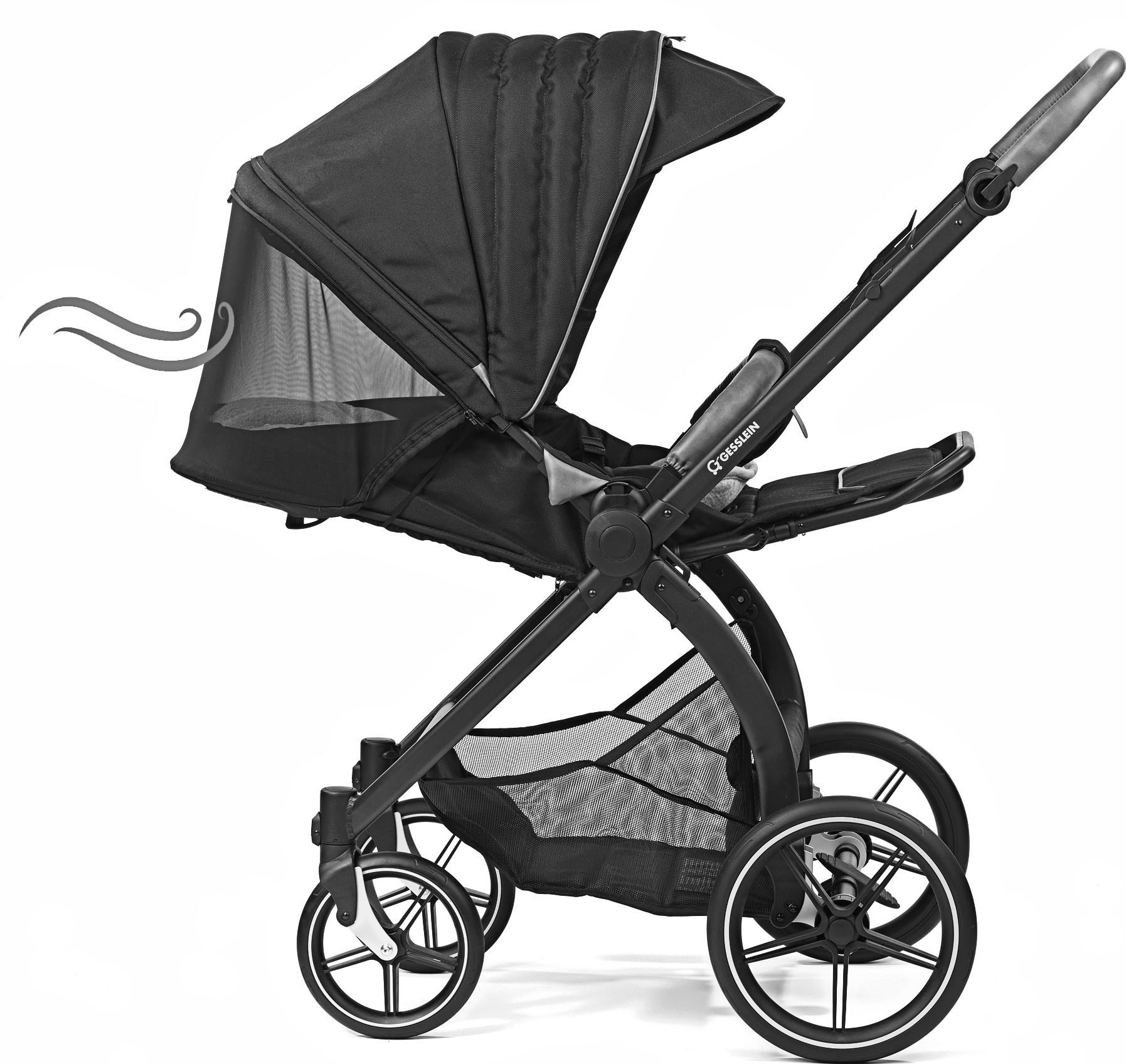 Gesslein Kombi-Kinderwagen »FX4 Soft+ mit Aufsatz Swing schwarz, mintgrün meliert«, mit Babywanne C3 und Babyschalenadapter