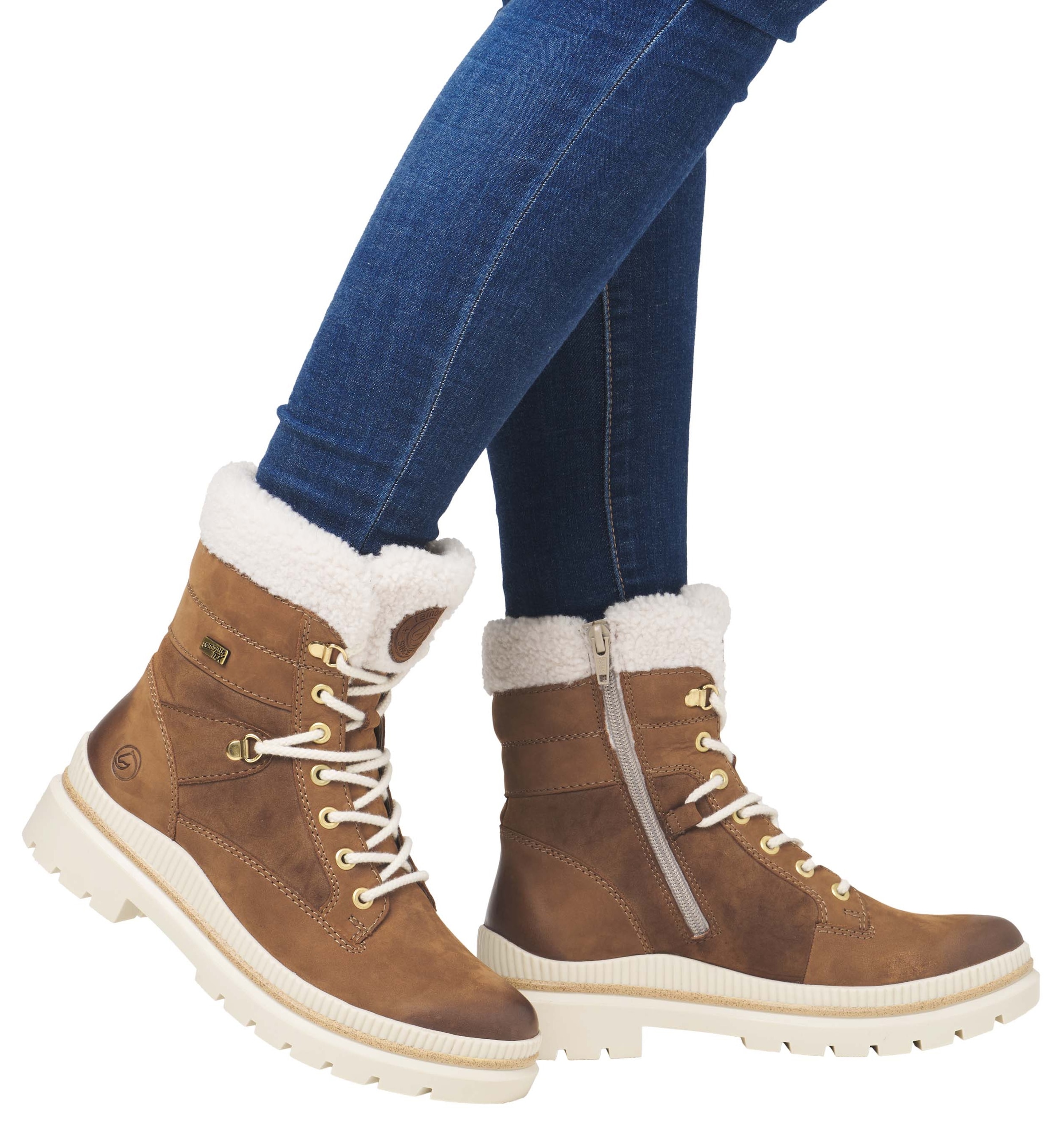 Remonte Winterboots, Blockabsatz, Schnürstiefelette, Outdoorschuh mit Teddyfutter-Besatz