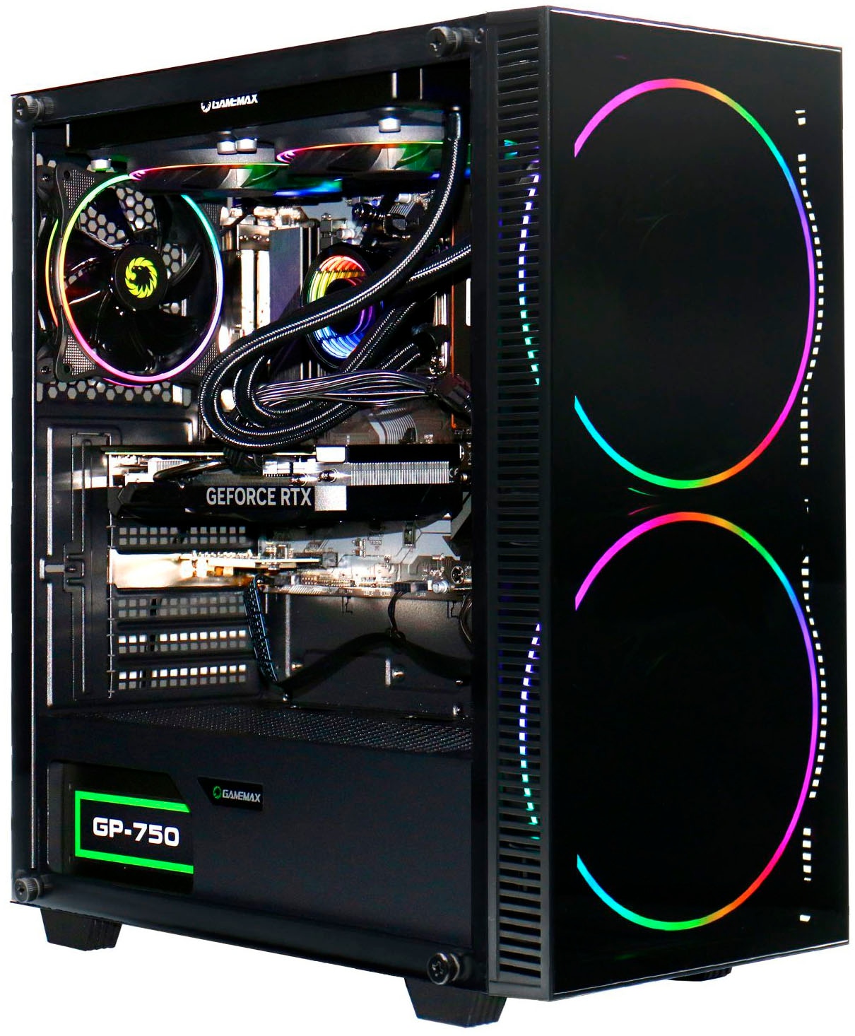GAMEMAX Gaming-PC-Komplettsystem »MegaDeal Black Hole 2839 AMD Ryzen 5 7500F 32GB DDR5 1TB SSD RTX 5070« 34 ″ AMD Ryzen 5 GeForce RTX? 5070 32 GB RAM 1.000 GB SSD Windows 11, DDR5 RAM + MSI MAG 342CQR E2 Curved Monitor 86cm (34")