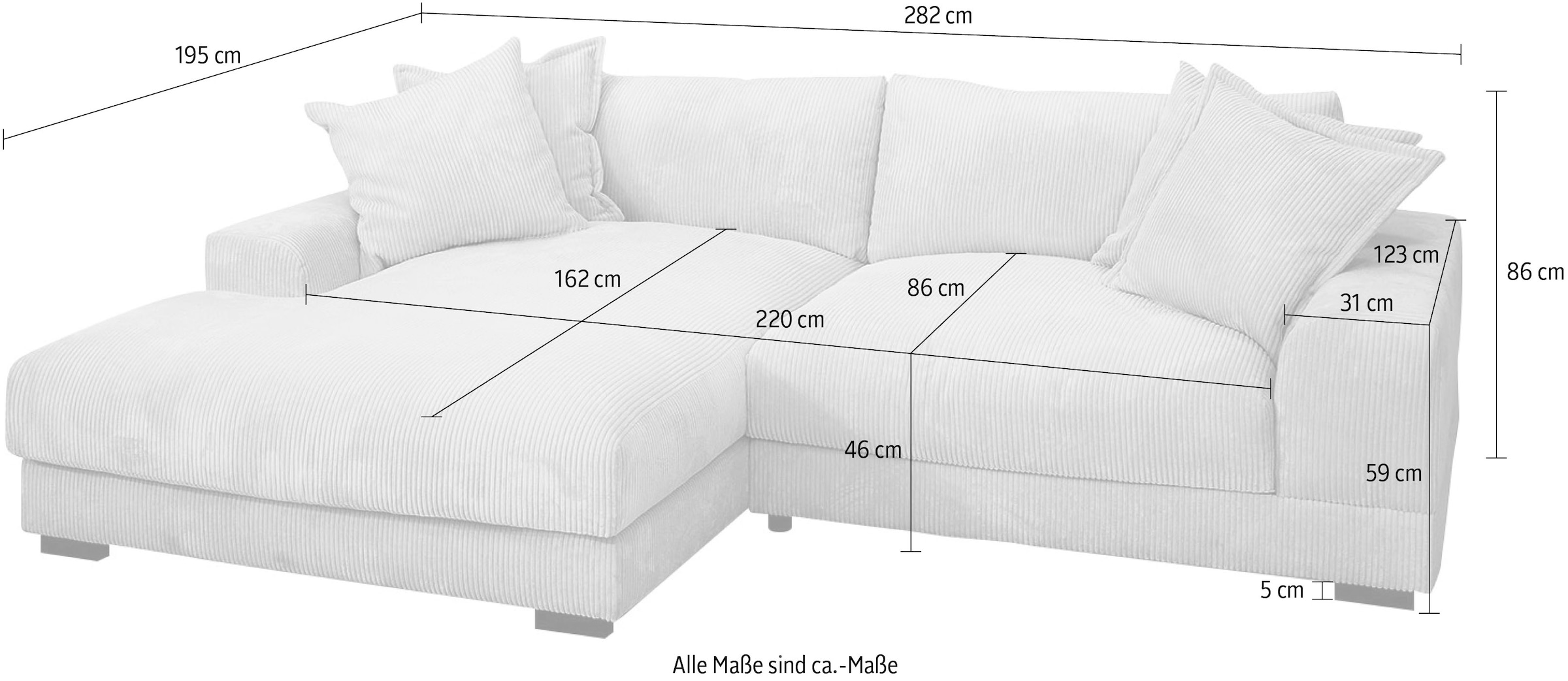 TRENDMANUFAKTUR Ecksofa »Zinal, aktuelles Design, mit 4 Zierkissen,«, mit extra softem Sitz, in trendiger Breitcord-Optik, L-Form