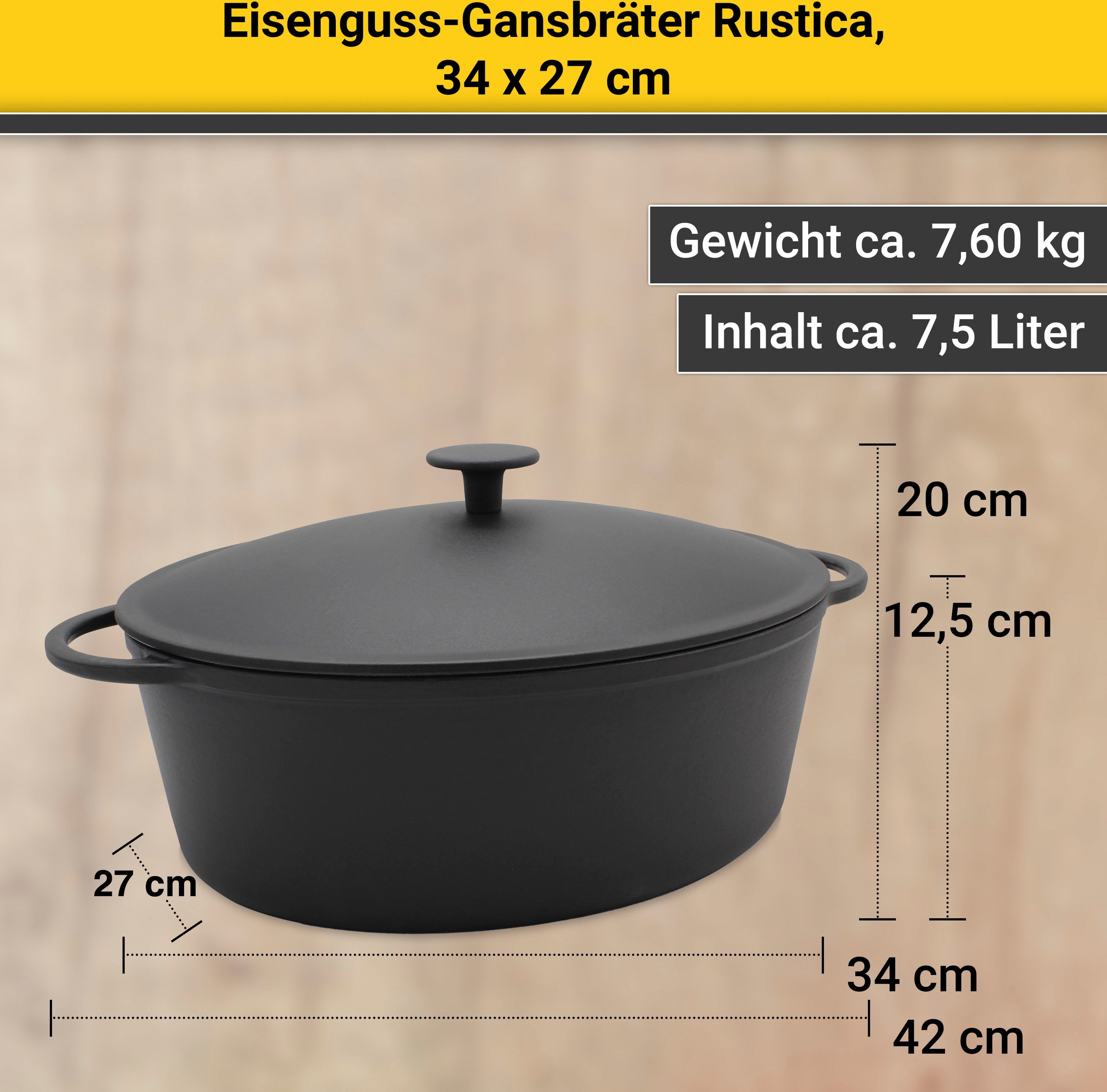 Krüger Bräter »Rustica«, Eisenguss-Emaille, 7,5 Liter, Induktion mit 3  Jahren XXL Garantie