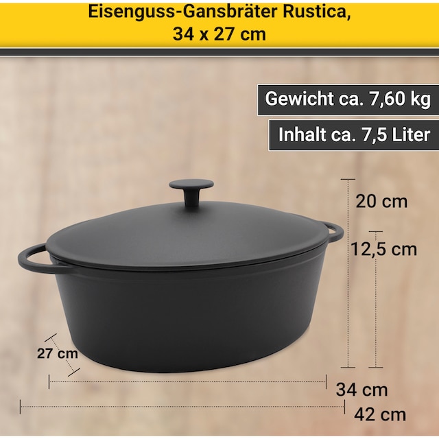 3 Krüger Garantie XXL 7,5 Bräter »Rustica«, mit Eisenguss-Emaille, Liter, Jahren Induktion