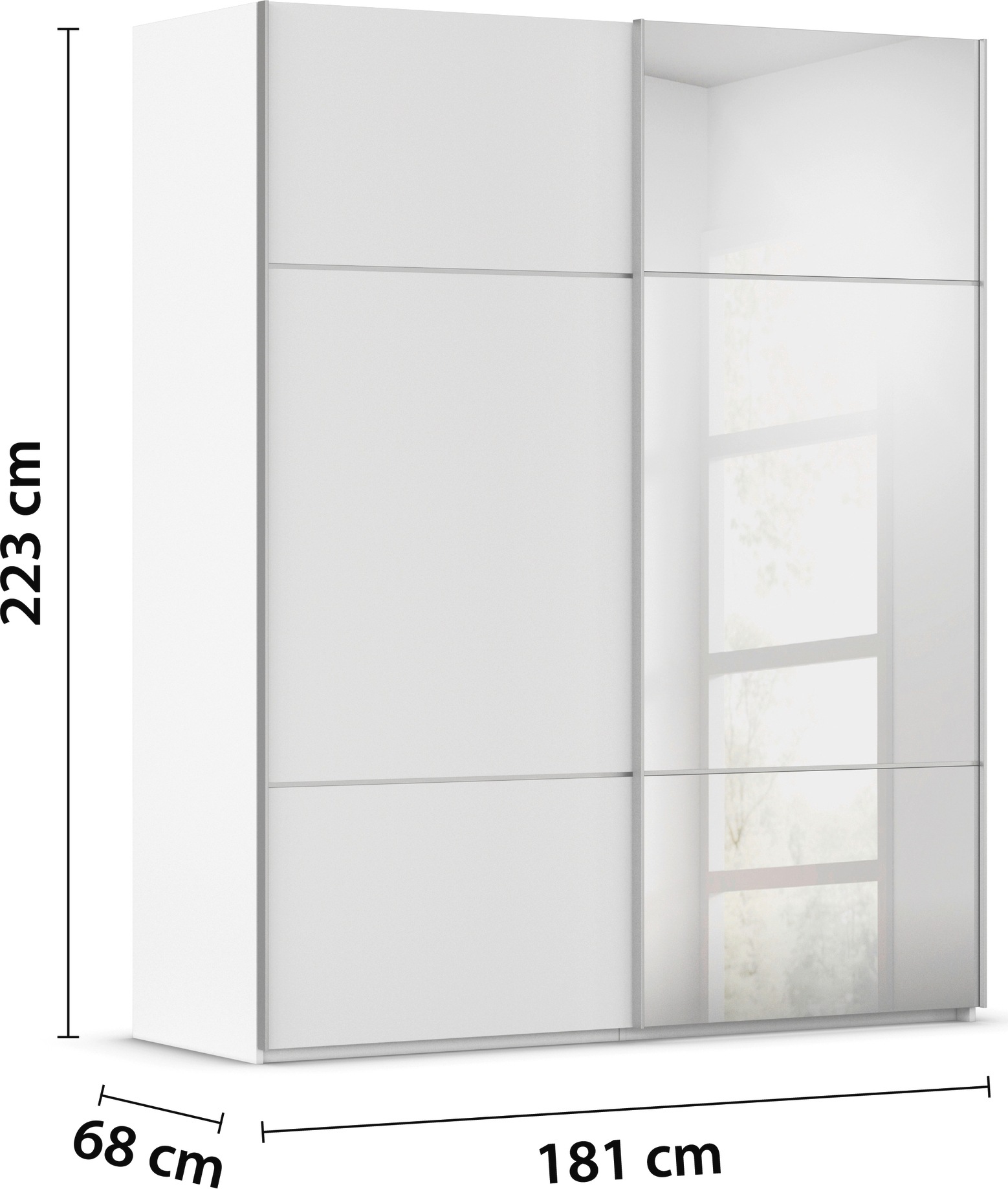 rauch Schwebetürenschrank »Kleiderschrank Schrank Garderobe Schlafzimmerschrank SCALE-TRIO« edle dreigeteilte Front mit 2 Zierleisten und Spiegel MADE IN GERMANY