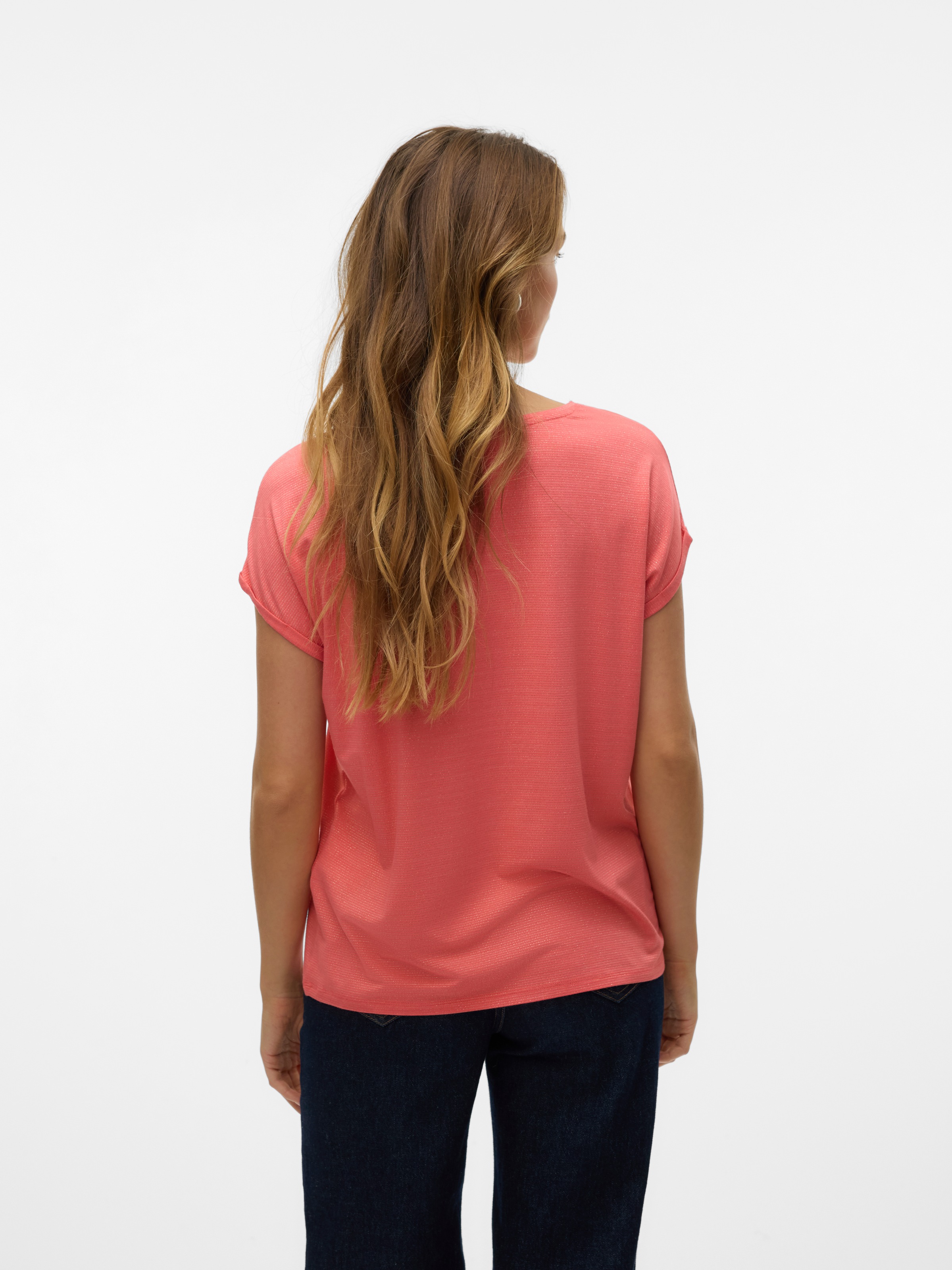 Vero Moda Rundhalsshirt »VMLAVA PLAIN SS TOP LUREX STRIPE«