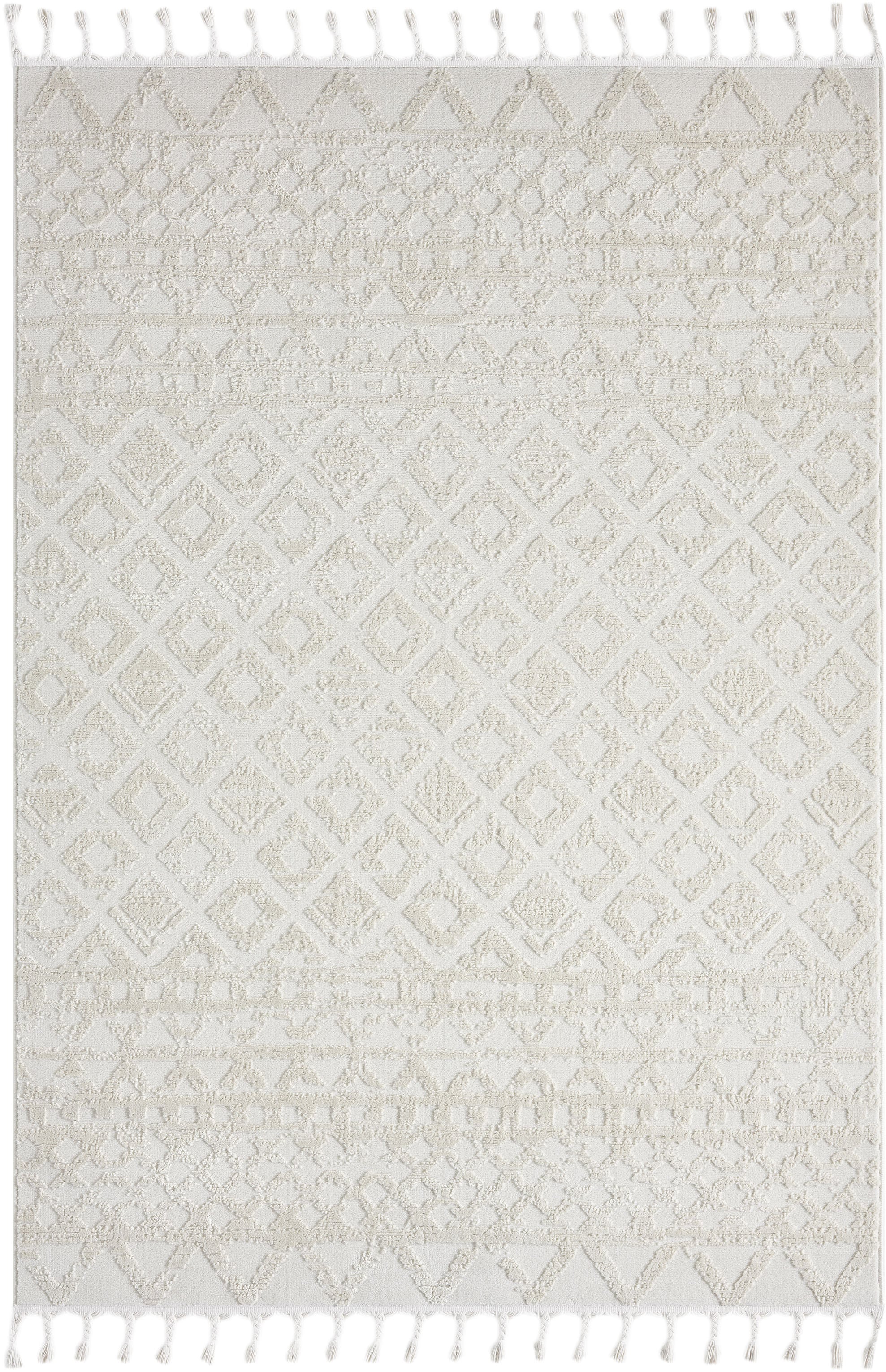 OTTO home Teppich »Ribeyret« rechteckig 11 mm Höhe mit Fransen, Hoch-Tief-Struktur, Woll-Look, Boho-Style, Wohnzimmer