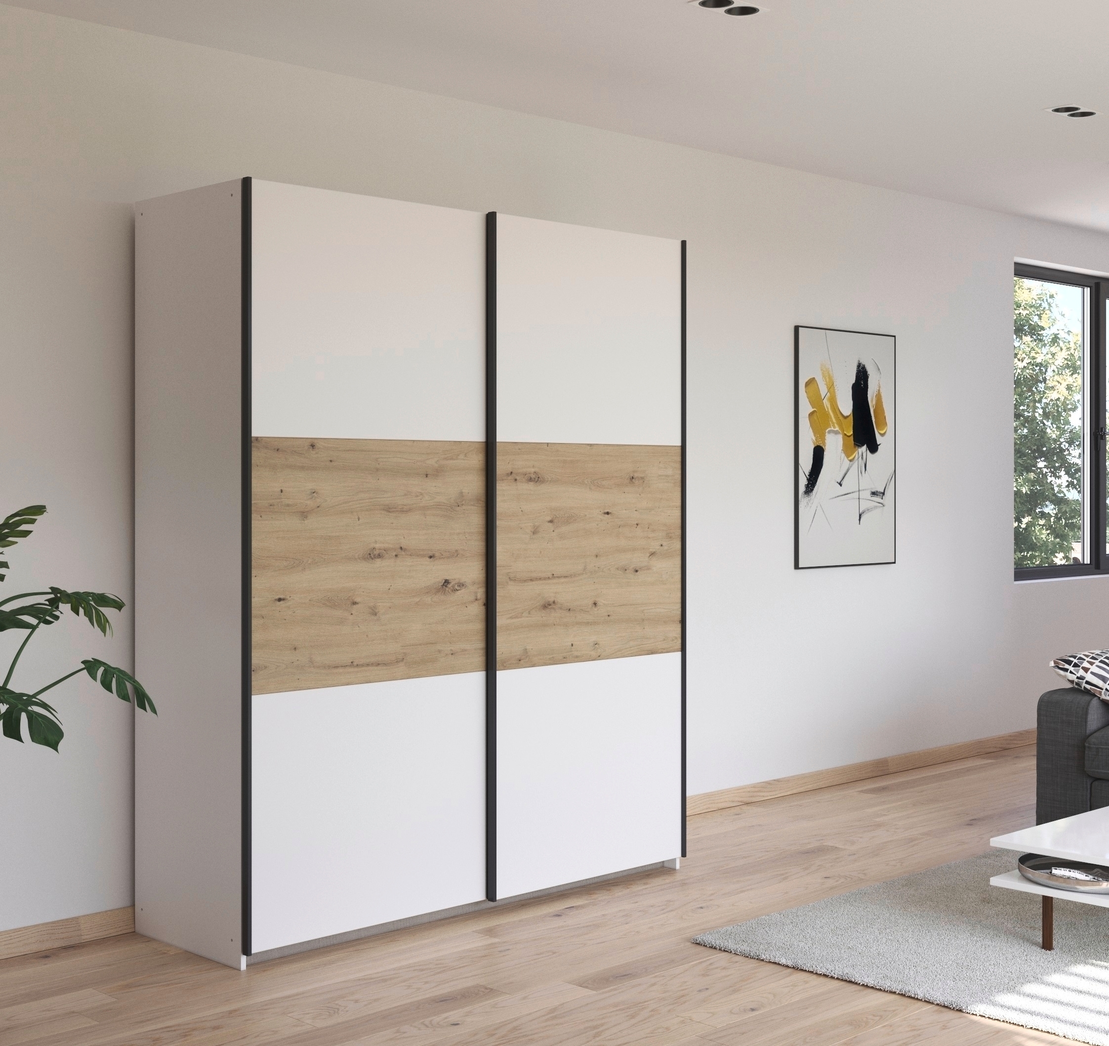 rauch Schwebetürenschrank »Kleiderschrank Schrank Garderobe Garderobenschrank Wäscheschrank NEO«, (in 3 verschiedenen Ausstattungen BASIC/CLASSIC/PREMIUM), mit großzügigem Stauraum und vielfältigen Farbkombinationen
