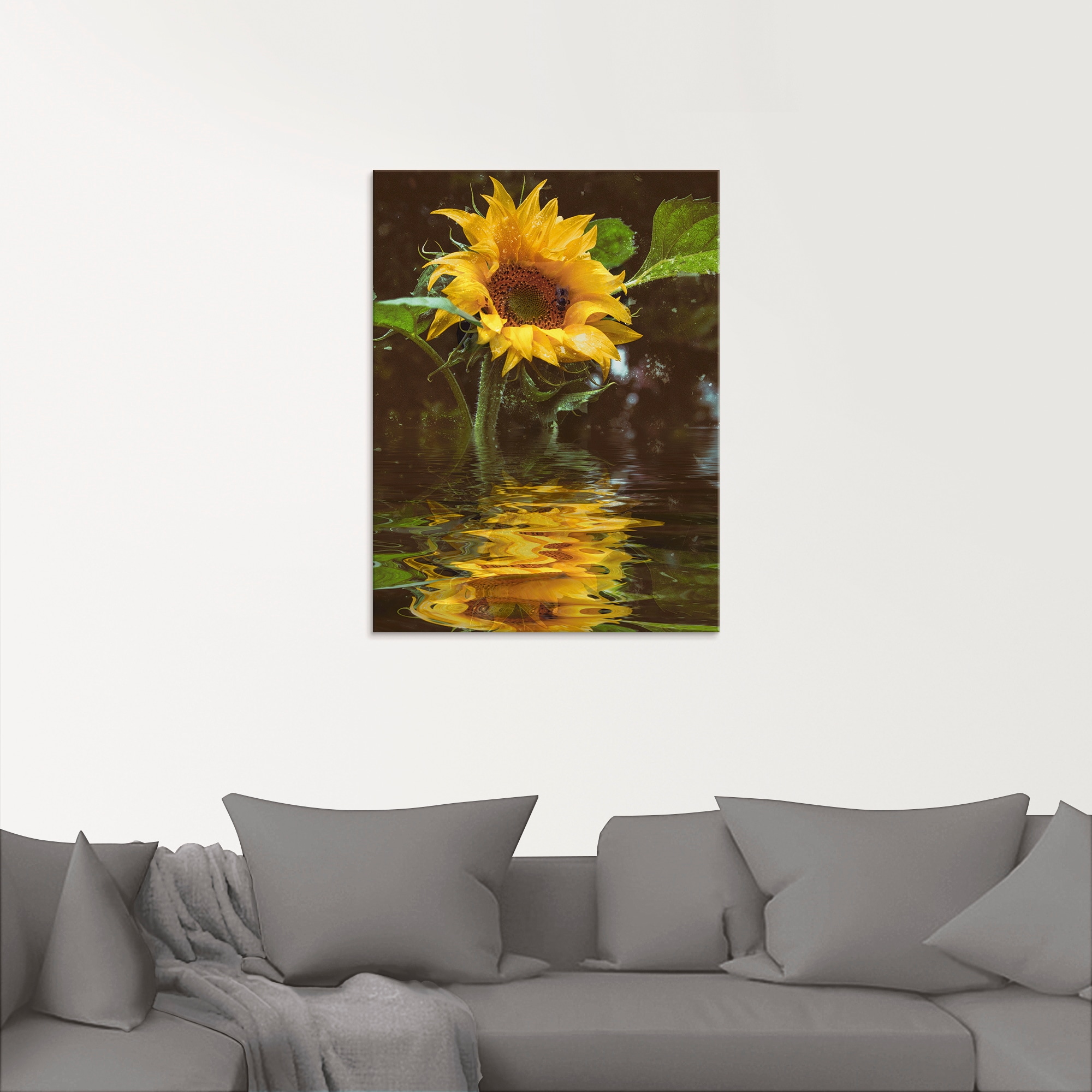 Artland Glasbild »Sonnenblume mit Wasserspiegelung« Blumen 1 Stk. tlg. in verschiedenen Größen