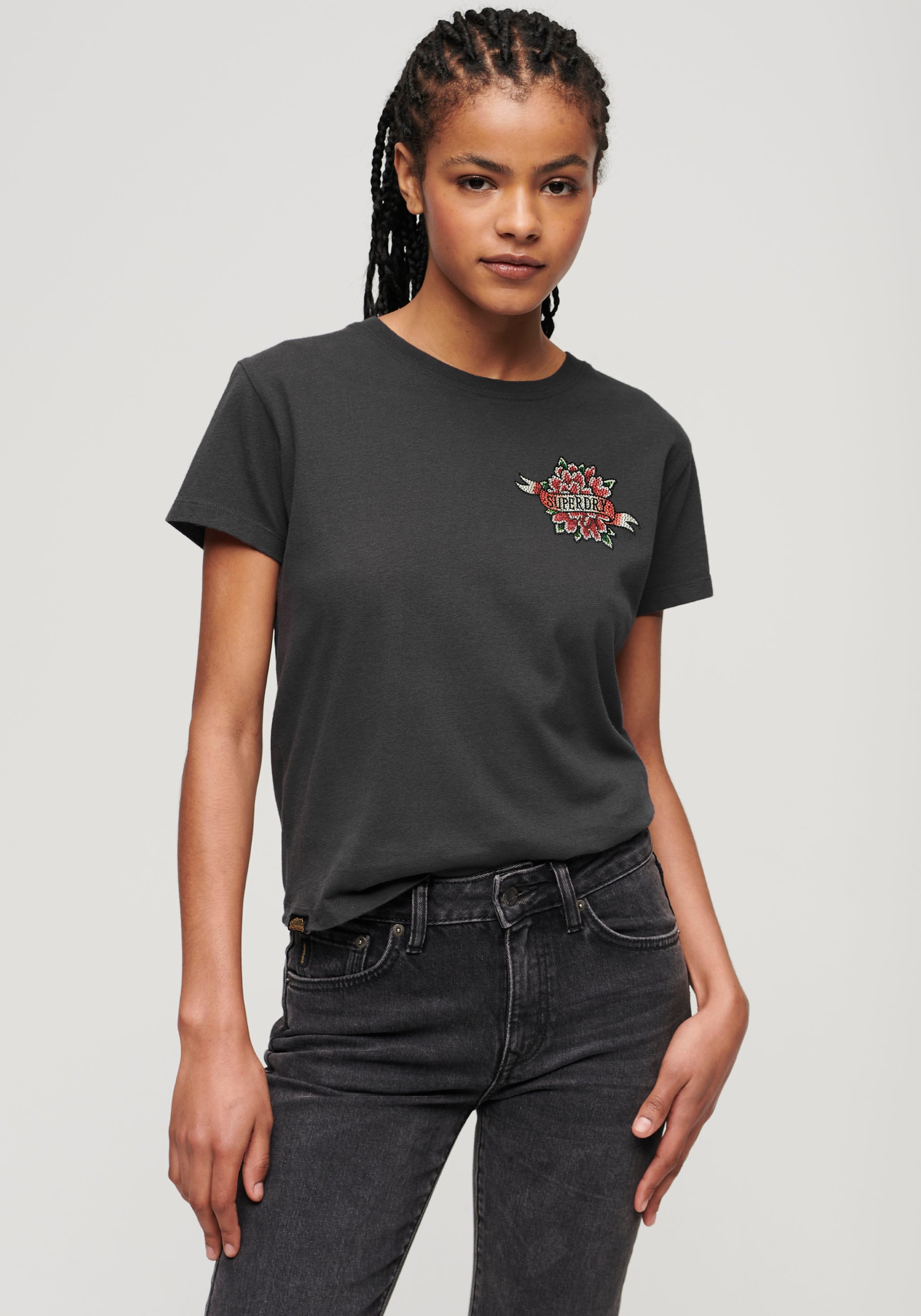 Superdry Kurzarmshirt »TATTOO RHINESTONE FITTED TEE«