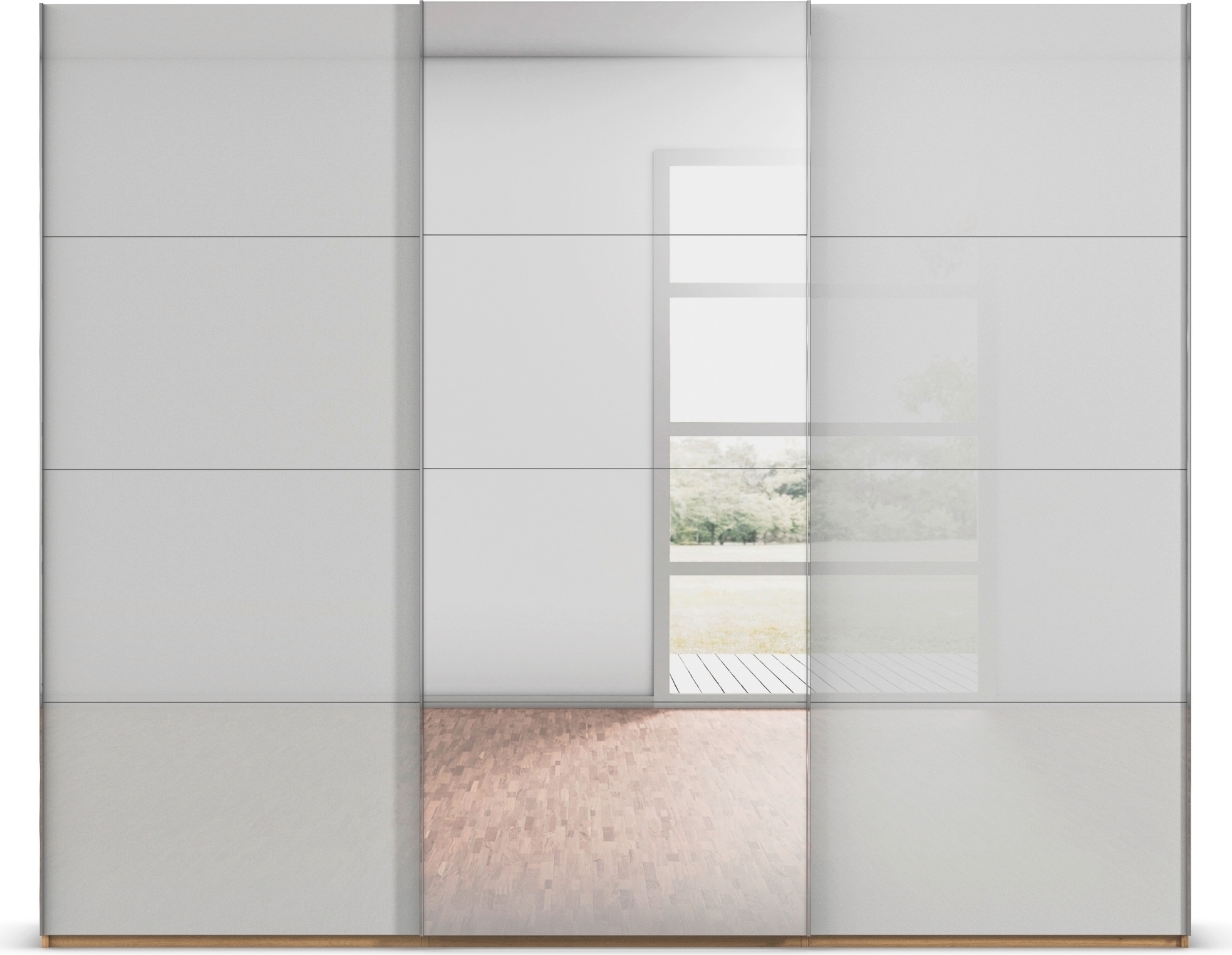 rauch Schwebetürenschrank »Kleiderschrank Schrank Garderobe Schlafzimmerschrank SCALE-FYRA«, edle viergeteilte Türen Spiegel/Glas-Mix viele Farben MADE IN GERMANY