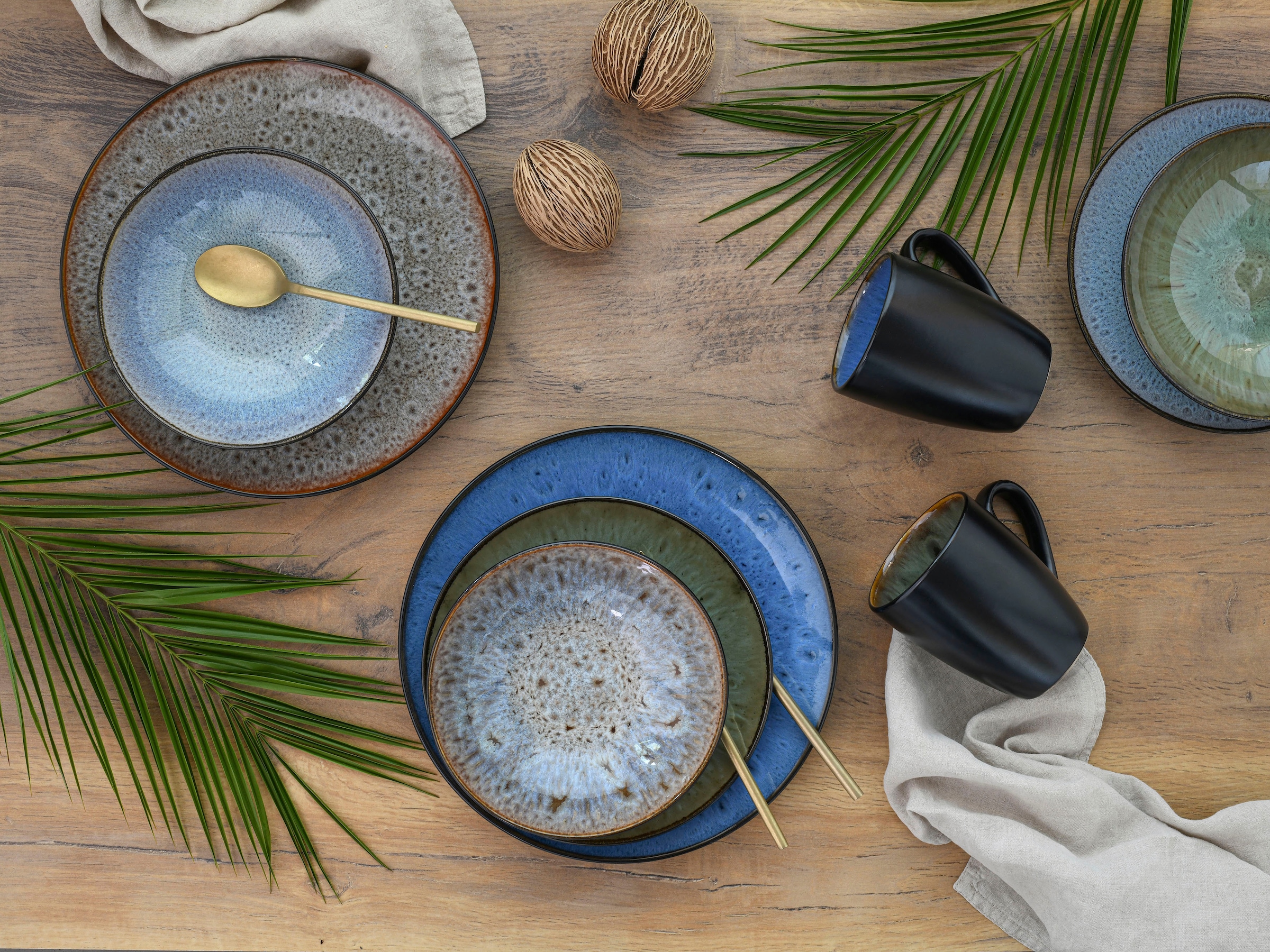 CreaTable Kombiservice »Bali«, (Set, 16 tlg.), Reaktivglasur, jedes Stück ein Unikat