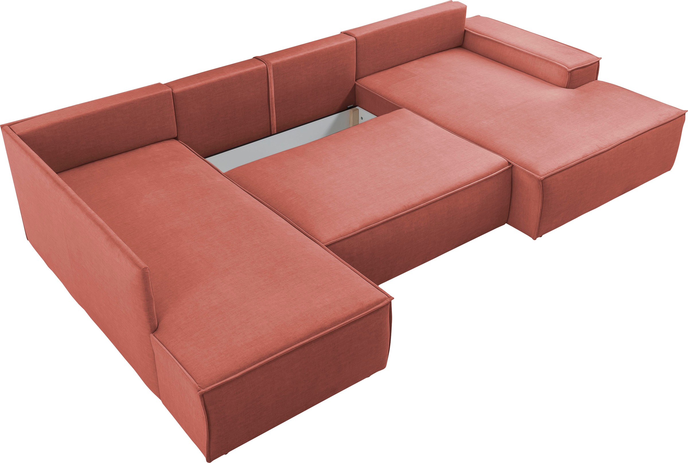 Home affaire Wohnlandschaft »SHERWOOD 329 cm, U-Form, Schlafsofa,«, Schlaffunktion m. Bettkasten (194x139 cm), Cord, Vintage, Samtvelours