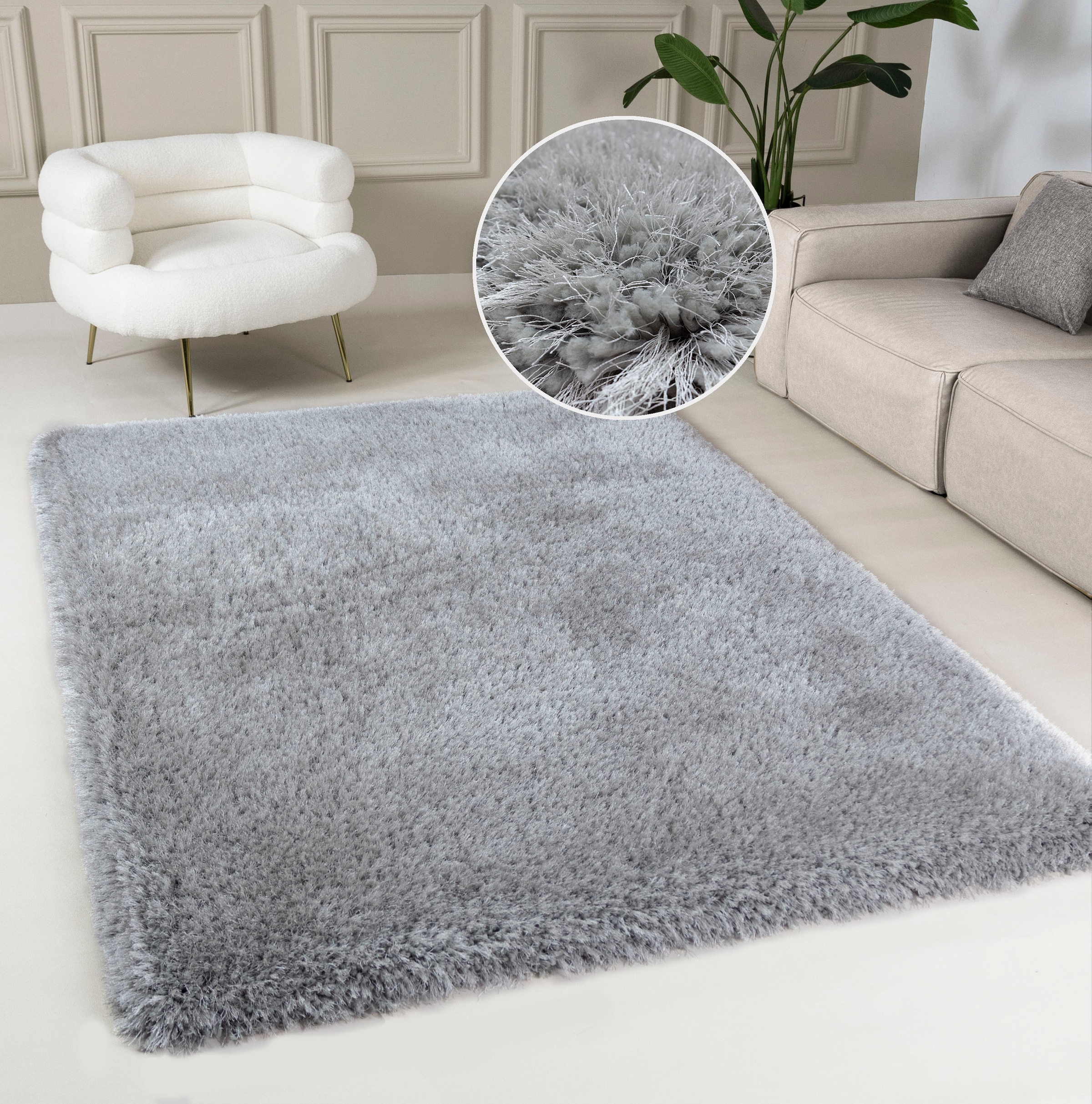 Guido Maria Kretschmer Home&Living Hochflor-Teppich »Micro exclusiv Teppich, sehr hoher Flor, weich durch Mikrofaser«, rechteckig, 78 mm Höhe, sehr weich, flauschig, uni, Wohnzimmer, Schlafzimmer, Kinderzimmer