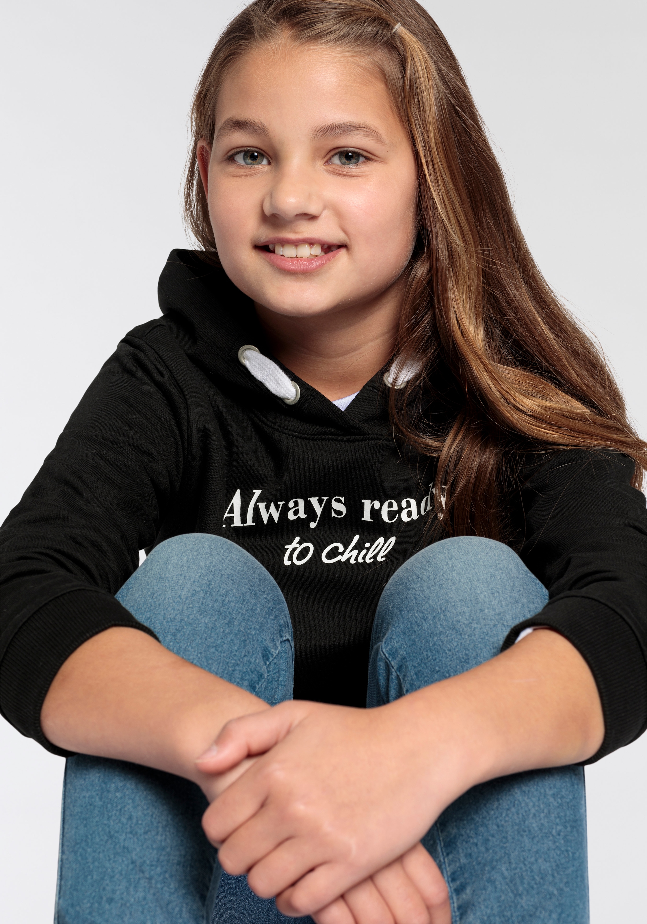 KIDSWORLD Kapuzensweatshirt »ALLWAYS READY TO CHILL«, Langarm mit Bündchen, basic geschnitten, trendiger Druck