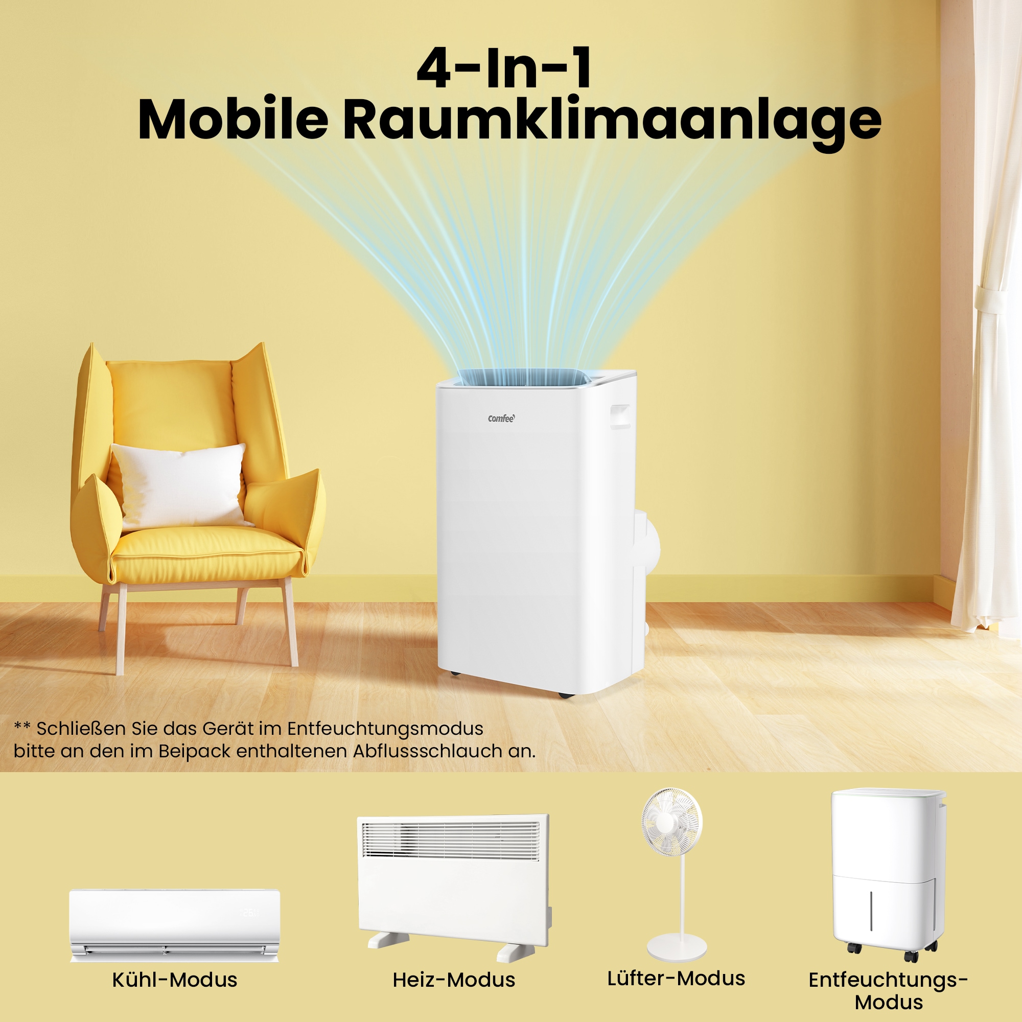 comfee 4-in-1-Klimagerät »CPPXE-12HRN7; Kühlen, Heizen und Entfeuchten und Ventilieren« für Räume bis zu 43m², APP-Fähig