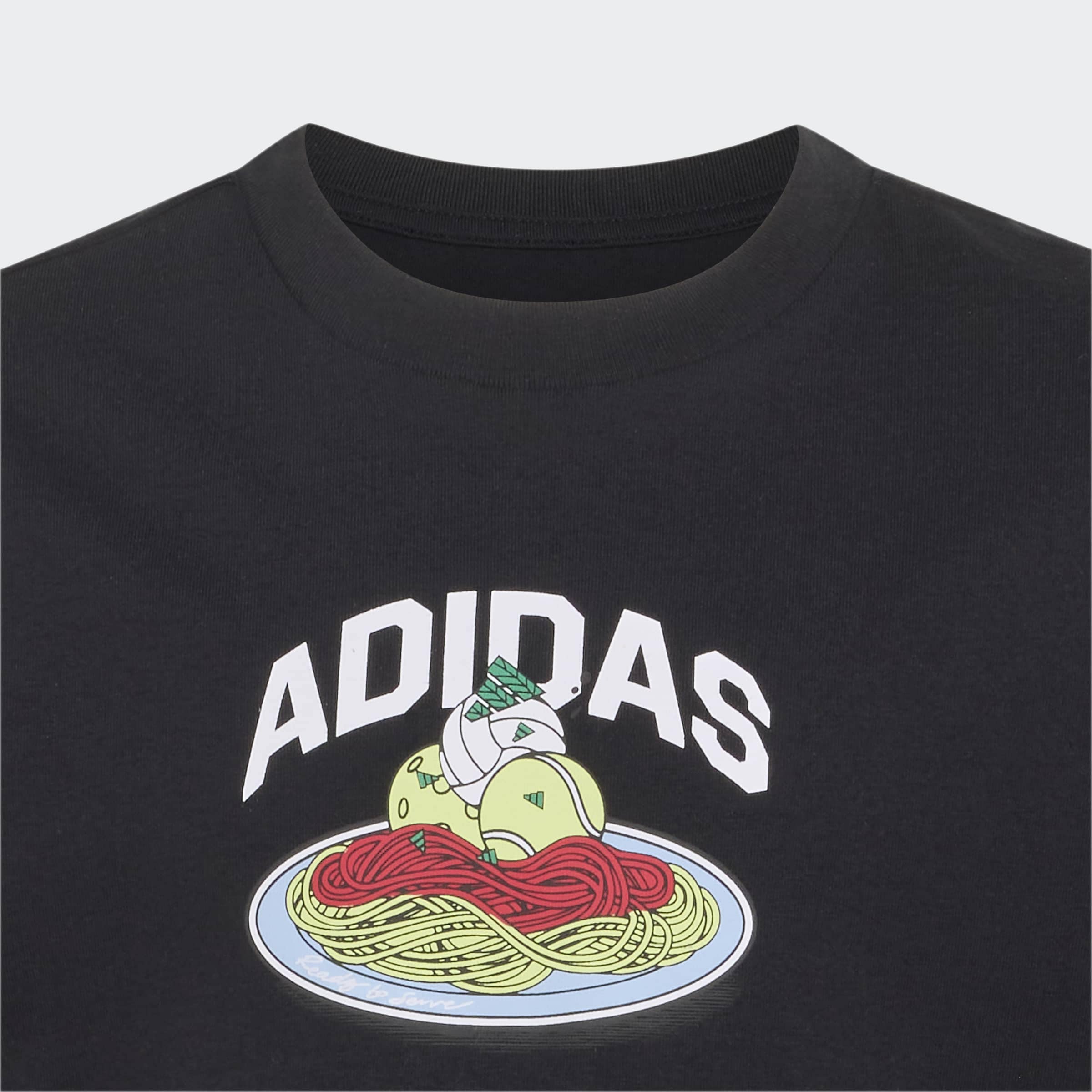 adidas Sportswear T-Shirt »PASTA GRAPHIC JUNIOR« mit auffälligem Grafikprint zum Thema Essen, aus Baumwolle, für Kinder