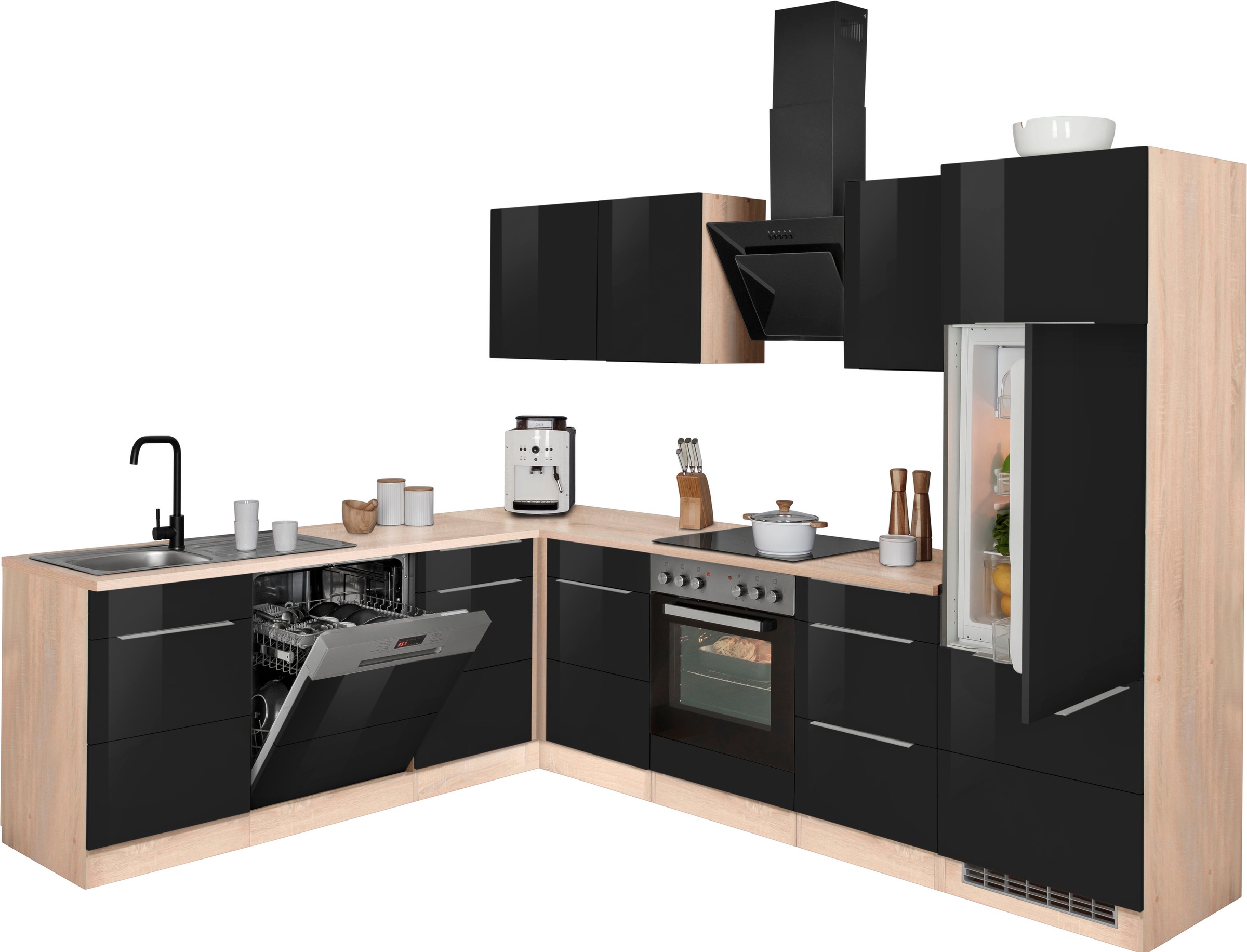 KOCHSTATION Winkelküche »KS-Brindisi«, Stellbreite 220/280 cm, wahlweise mit E-Geräten, mit MDF-Fronten