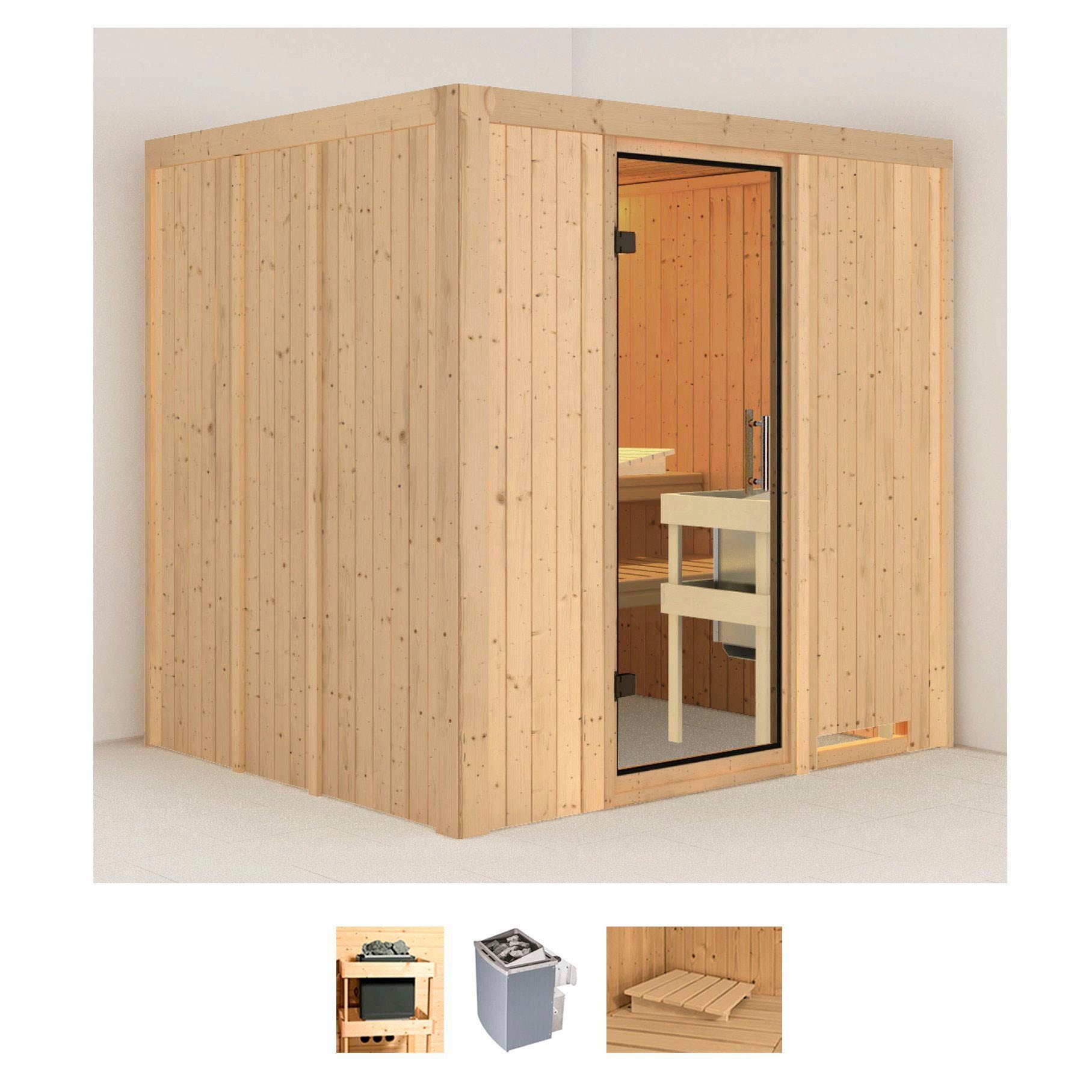 Sauna »Solida«, (Set), 9 KW-Ofen mit integrierter Steuerung