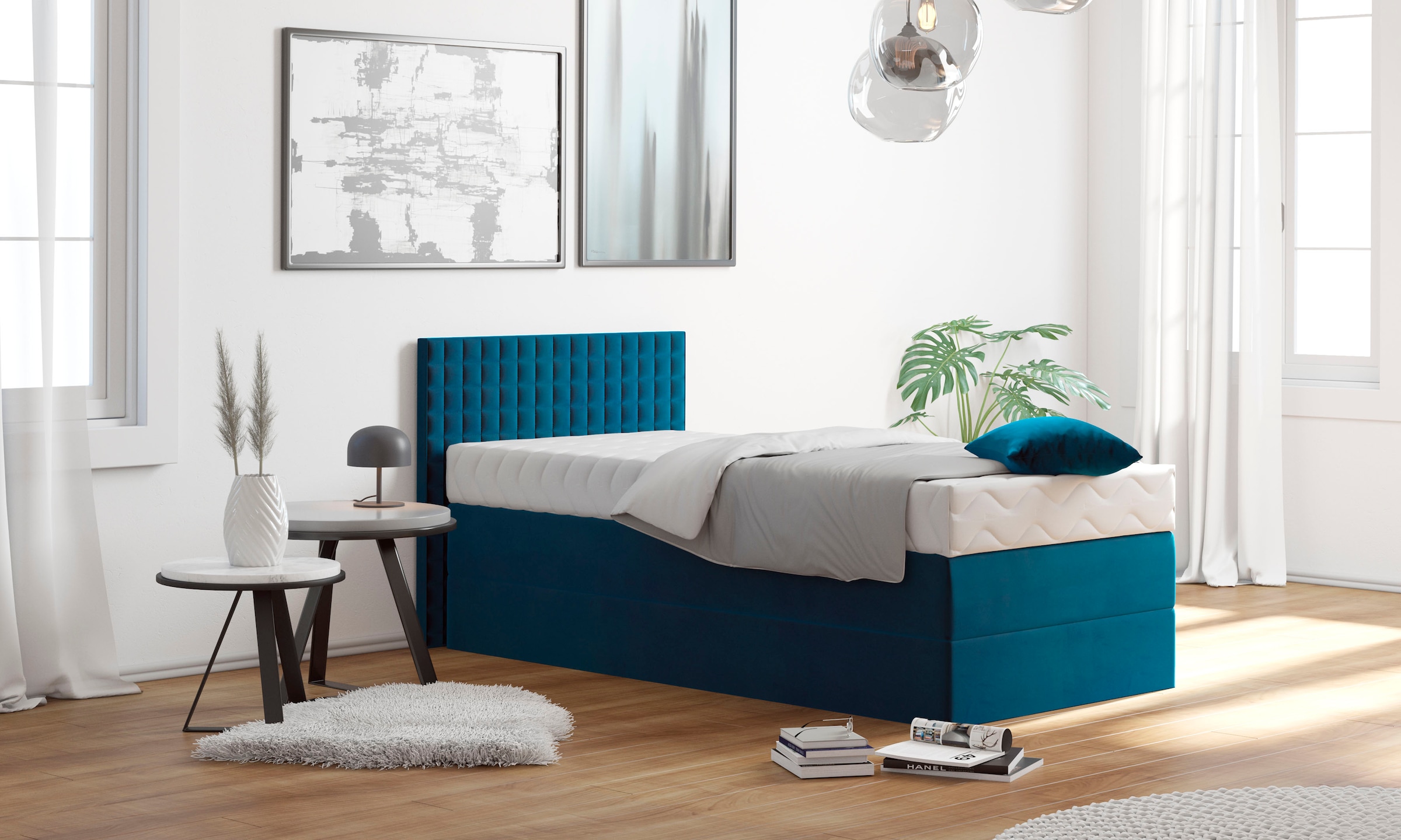 Westfalia Schlafkomfort, Boxspringbett mit Zierkissen, wahlweise mit Topper, königsblau, Bezug: 100% Polyester;Polsterwatte: 100% Polyester, 