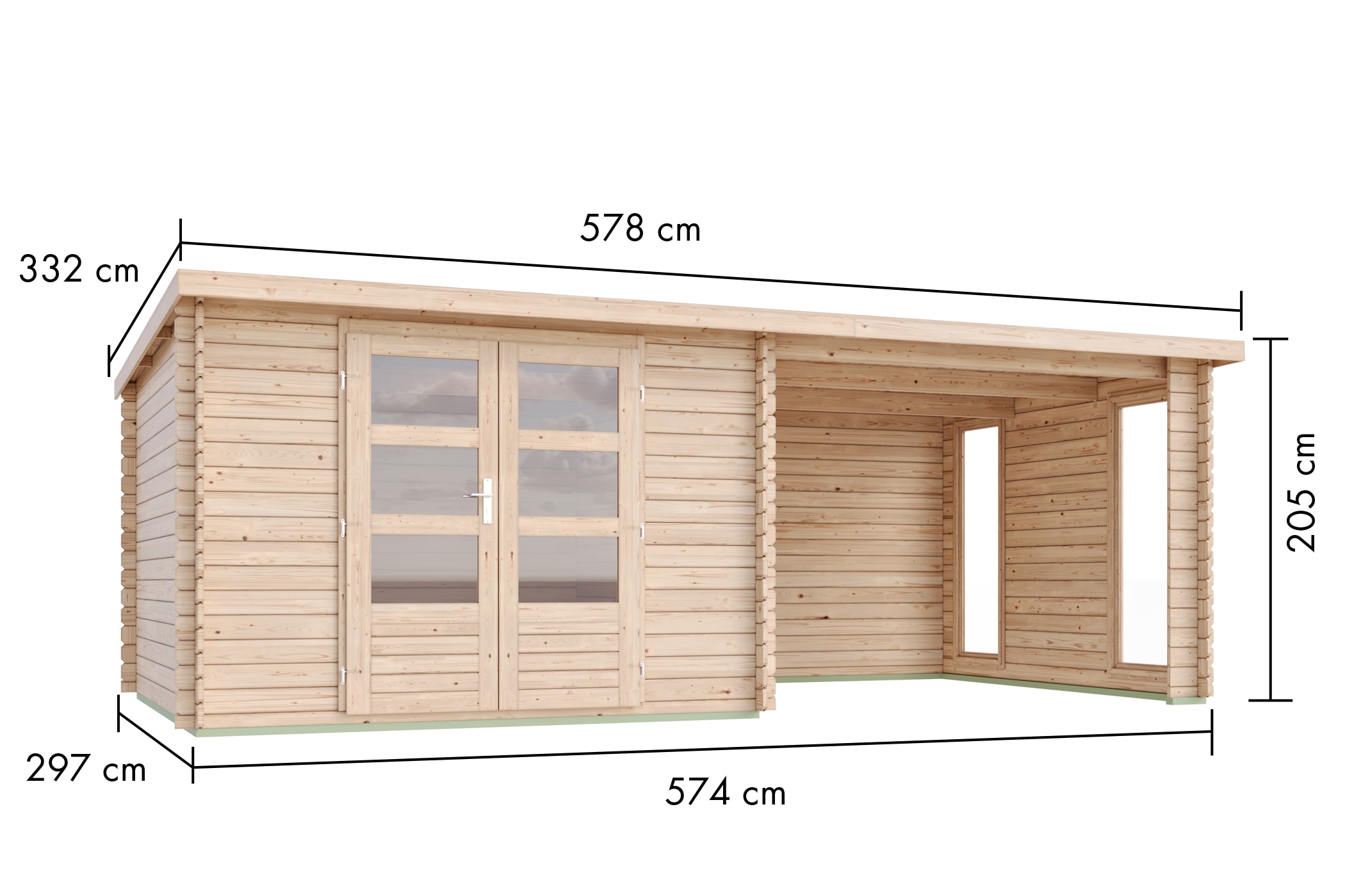 Karibu Gartenhaus »"Remus" inkl Anbaudach 3m, Rück- und Seitenwand, mit 2 Fenstern« Gartenhaus aus hochwertiger nordischer Fichte