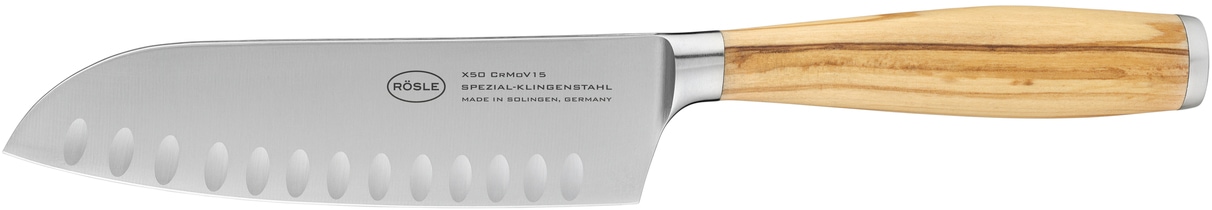 RÖSLE Santokumesser "Artesano" Made in Solingen, Kullenschliff, Klingenspezialstahl, Olivenholz