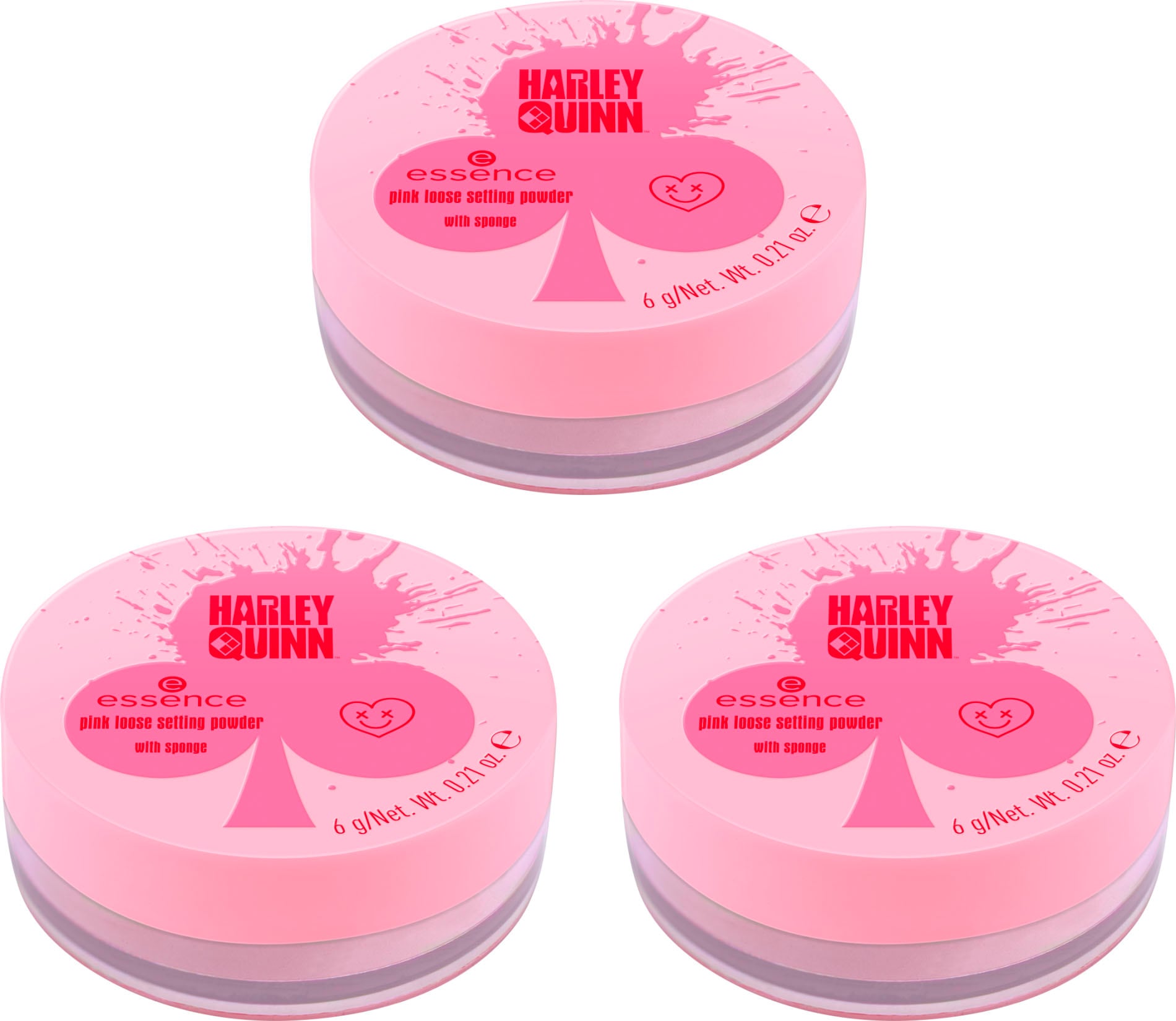 Essence Puder »Harley Quinn pink loose setting powder«, (Set, 3 tlg.), mit sanften Rosaton