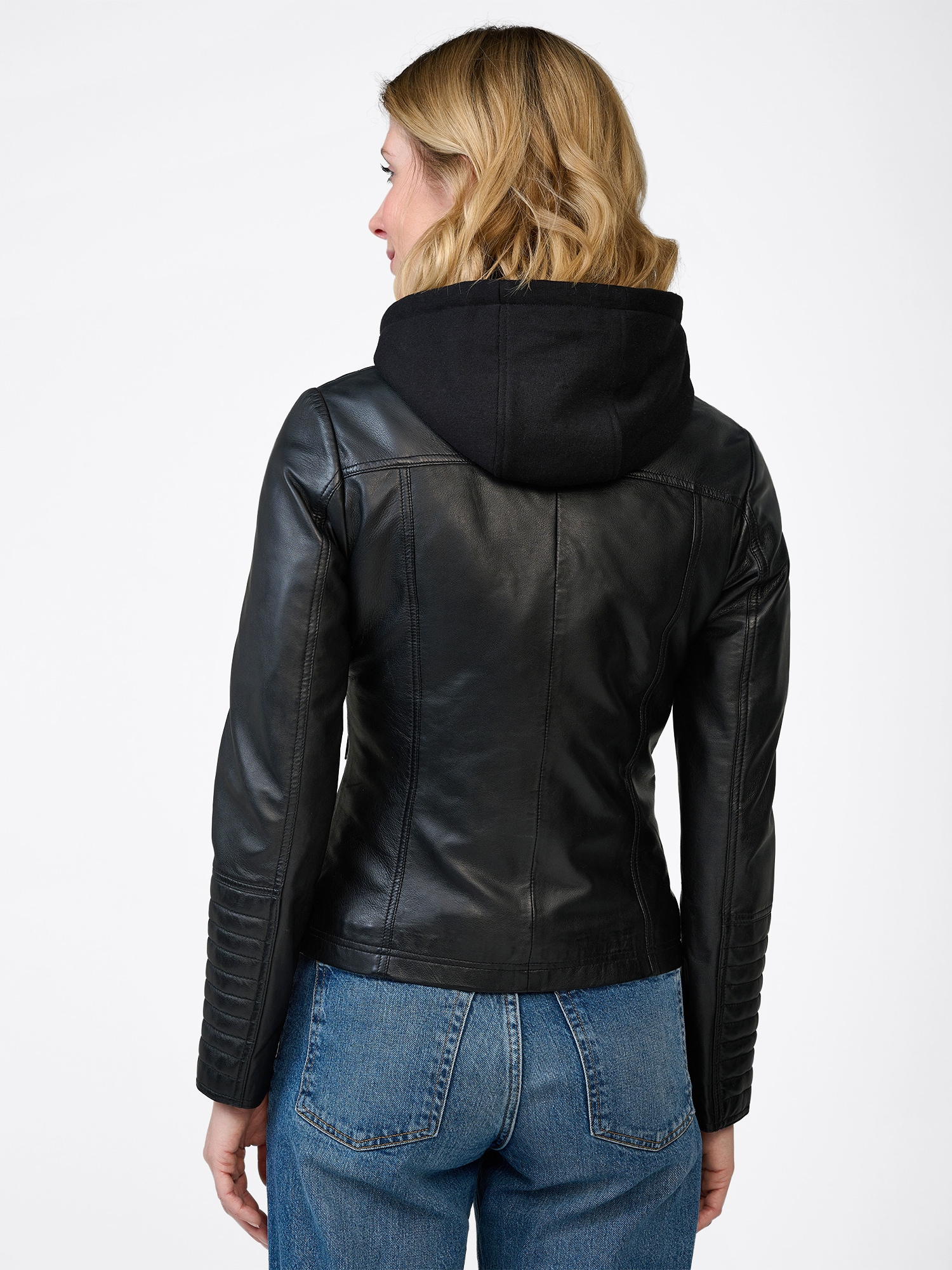 RICANO Bikerjacke »Lederjacke Rania« 2-Wege verstellbare Kapuze Handgefertigt aus echtem Leder