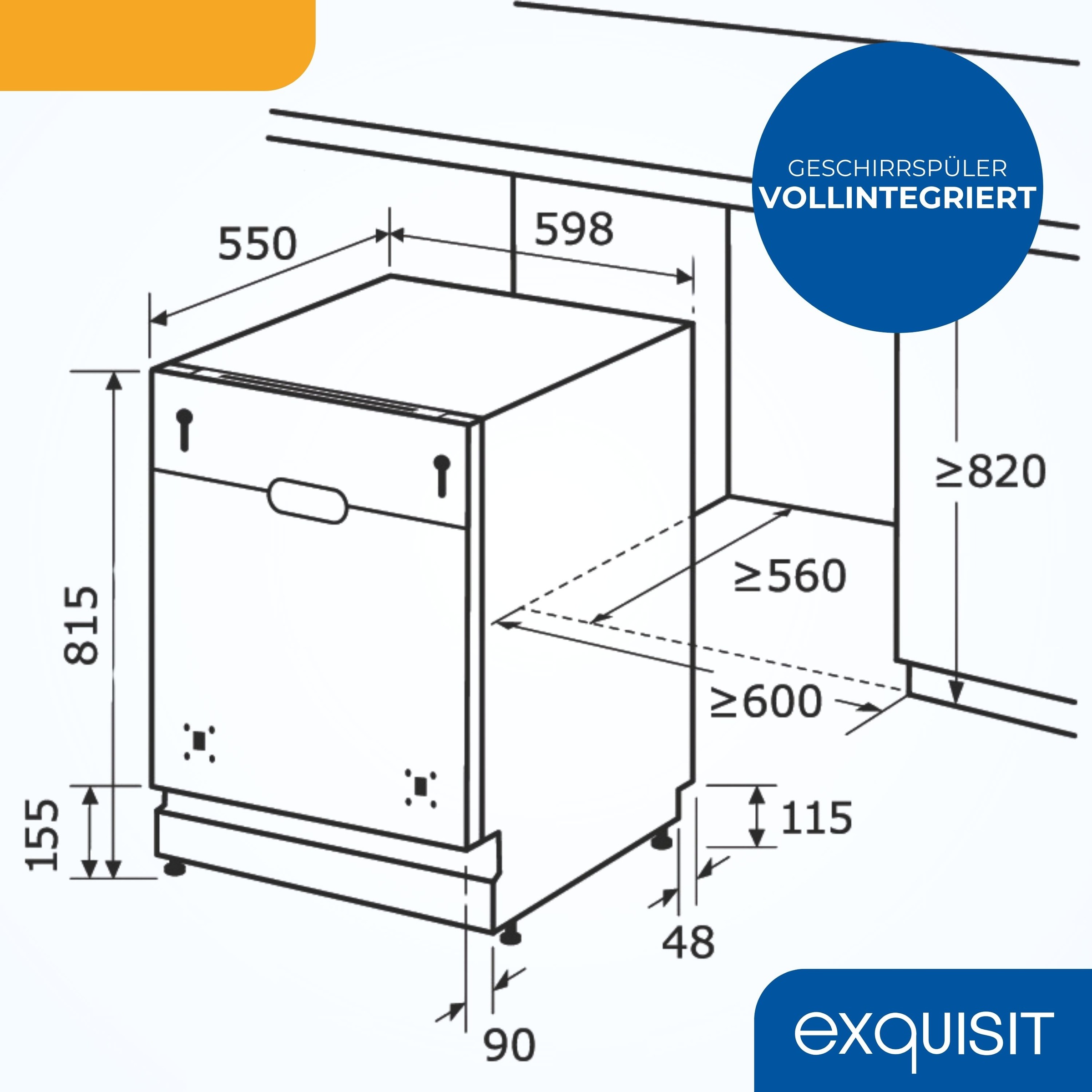 exquisit vollintegrierbarer Geschirrspüler 9614 »EGSP9614-E-031B« 9,8 l 14 tlg. Maßgedecke 14 Maßgedecke, 8 Programme, LED, Besteckschublade
