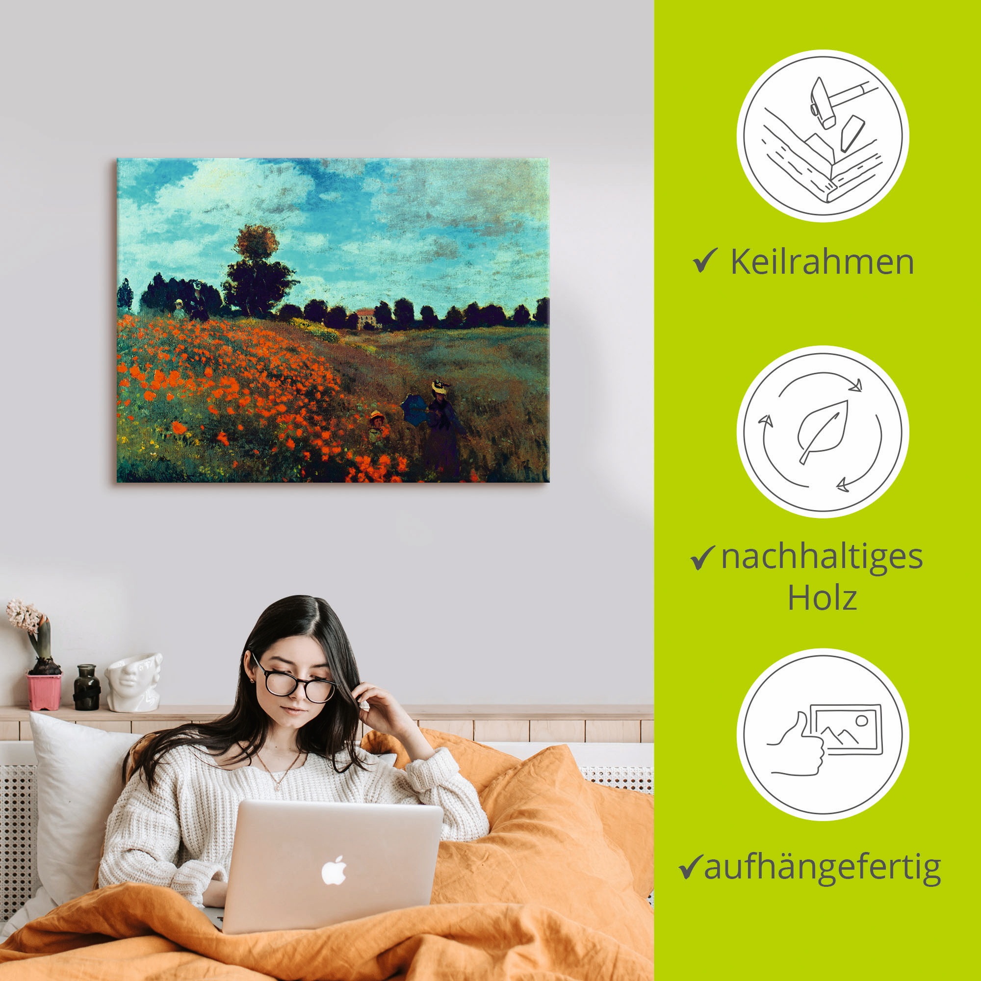 Artland Leinwandbild »Die Mohnblumen, 1873« Blumenwiese 1 Stk. tlg. auf Holzrahmen gespannt