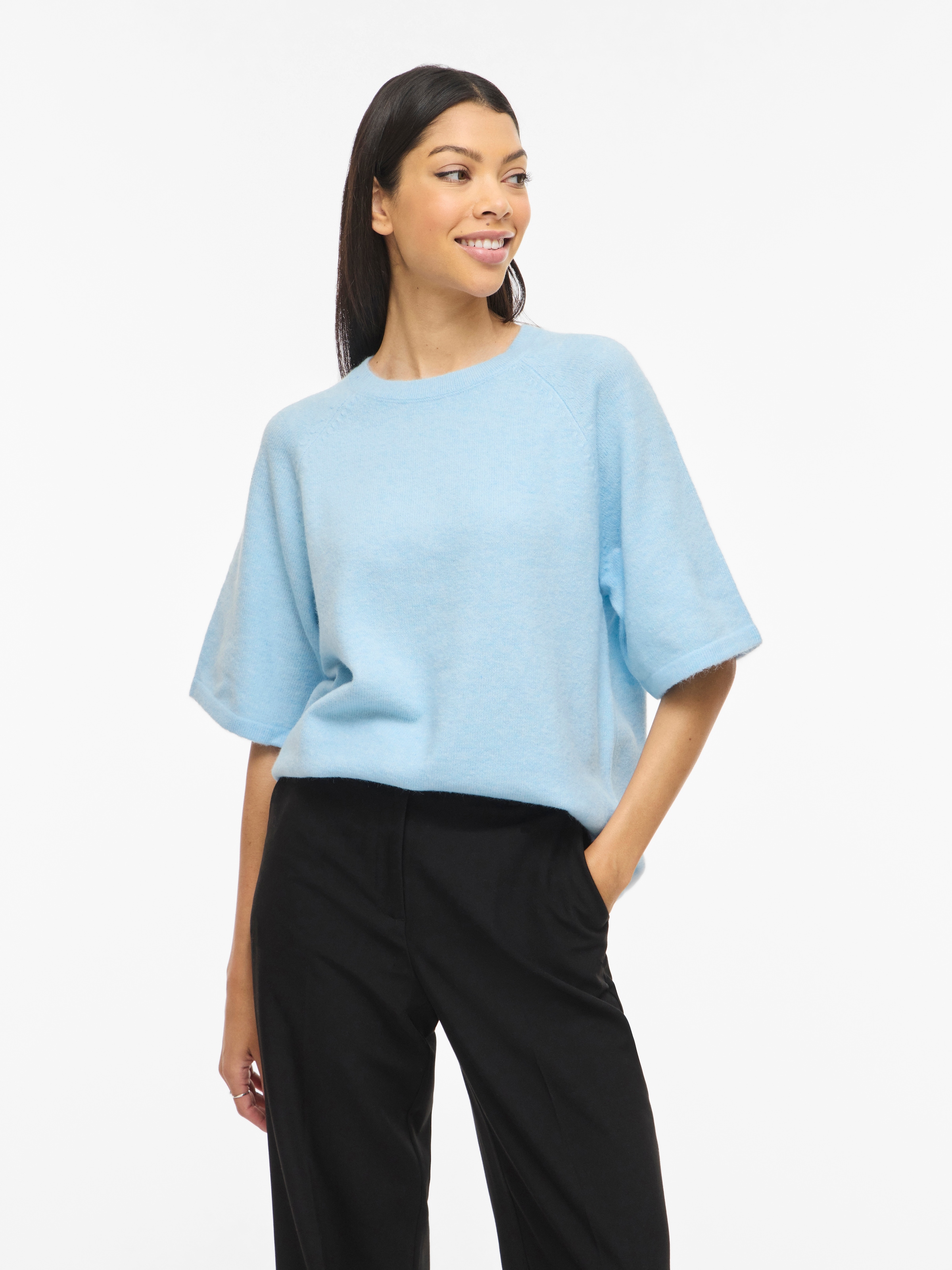 Vila Strickpullover »VILIGA 2/4 O-NECK KNIT TOP - NOOS« Materialmix, relaxed fit
