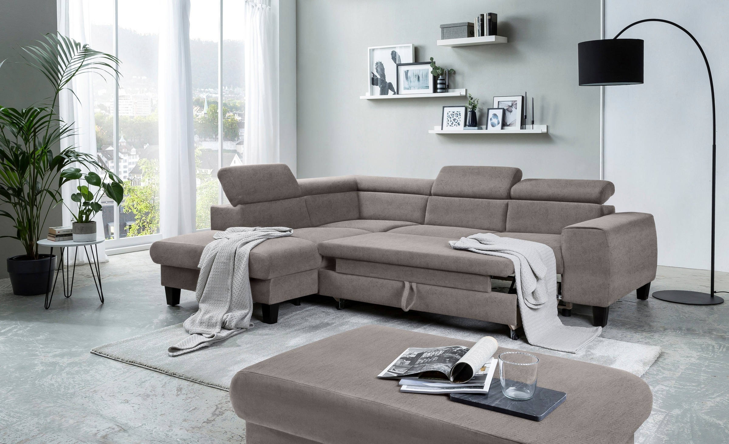 COTTA Polstergarnitur »Morven L-Form«, (Set), Set bestehend aus: Ecksofa mit Kopfteilverstellung & Hocker