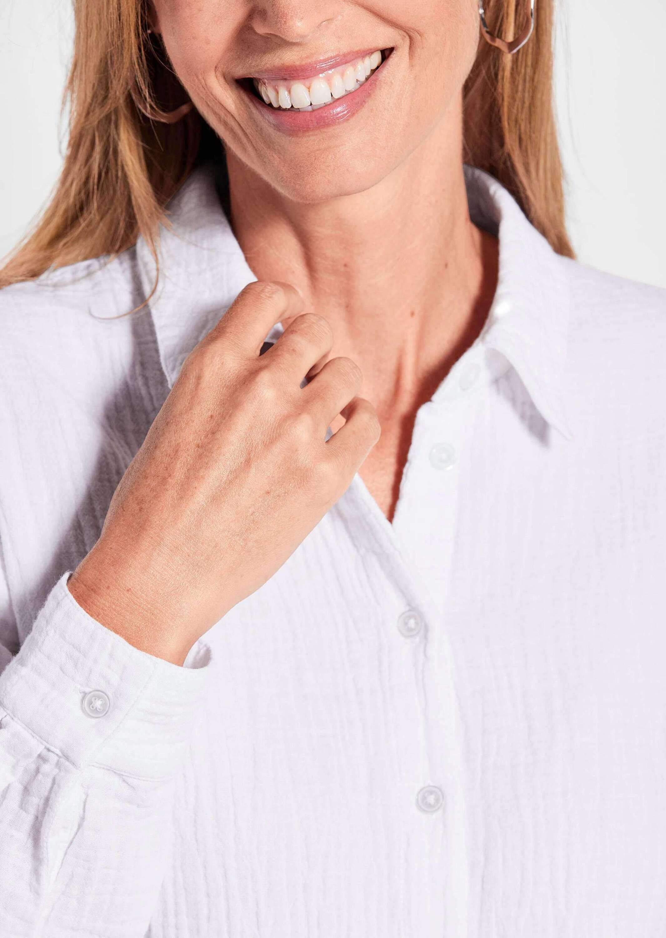 GOLDNER Hemdbluse »Verlängerte Langarm Musselin-Bluse« überaus hautfreundliche Qualität