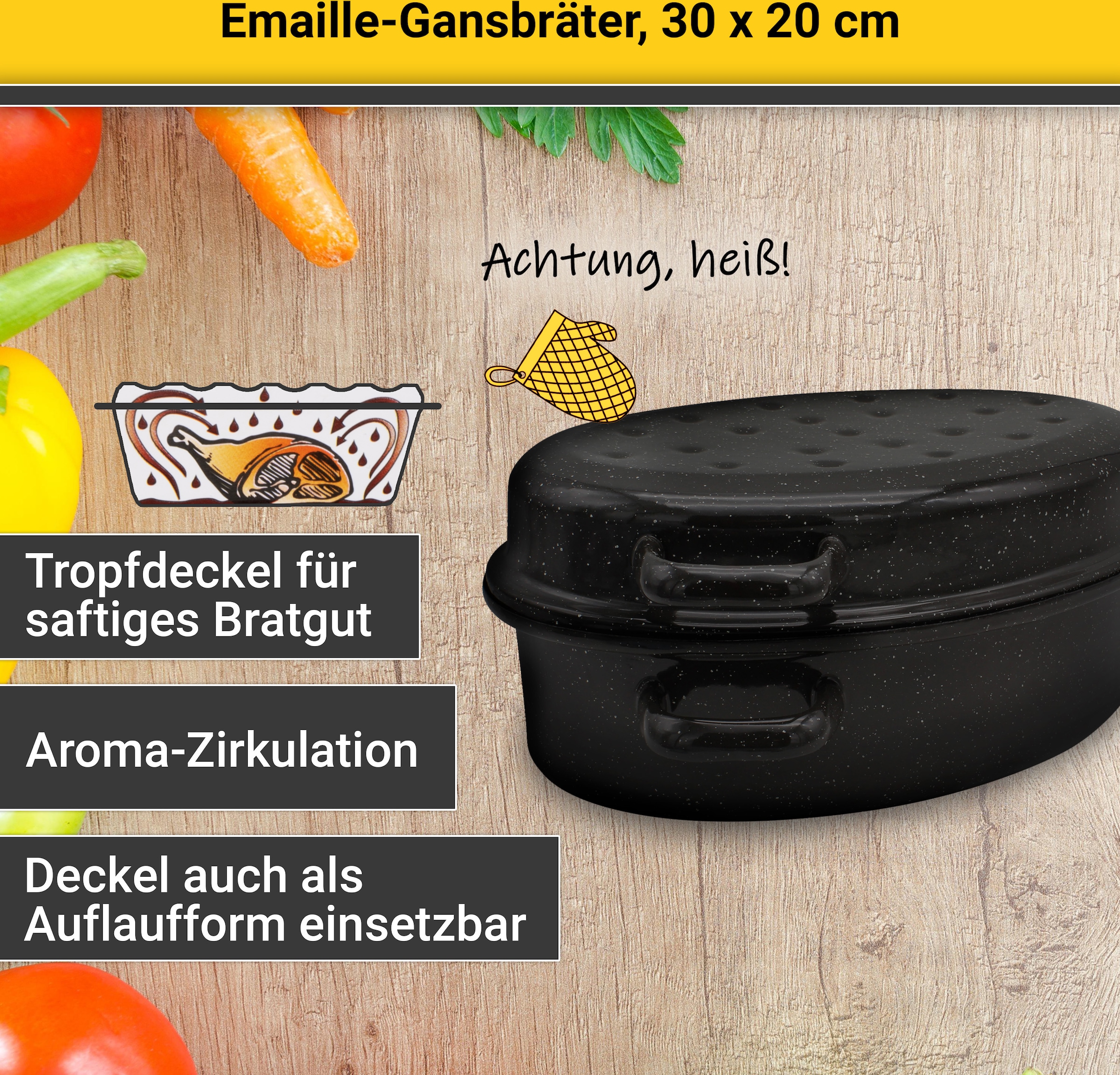 Krüger Bräter »Gansbräter mit Tropfdeckel«, Emaille, für Induktions-Kochfelder geeignet