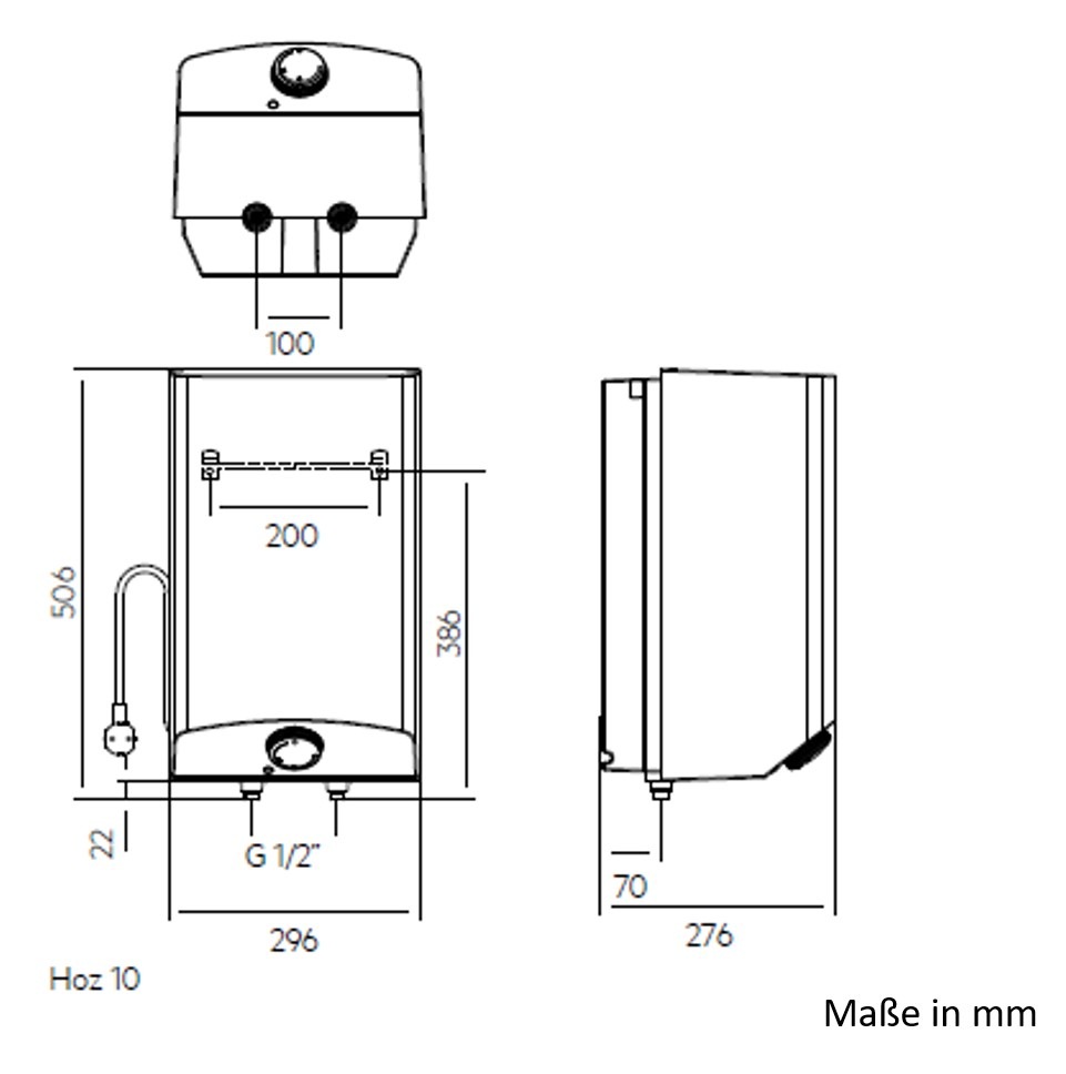 AEG Haustechnik Kleinspeicher »Hoz 10, Übertischboiler 10 Liter«, Niederdruck, mit Thermostop, mit Stecker