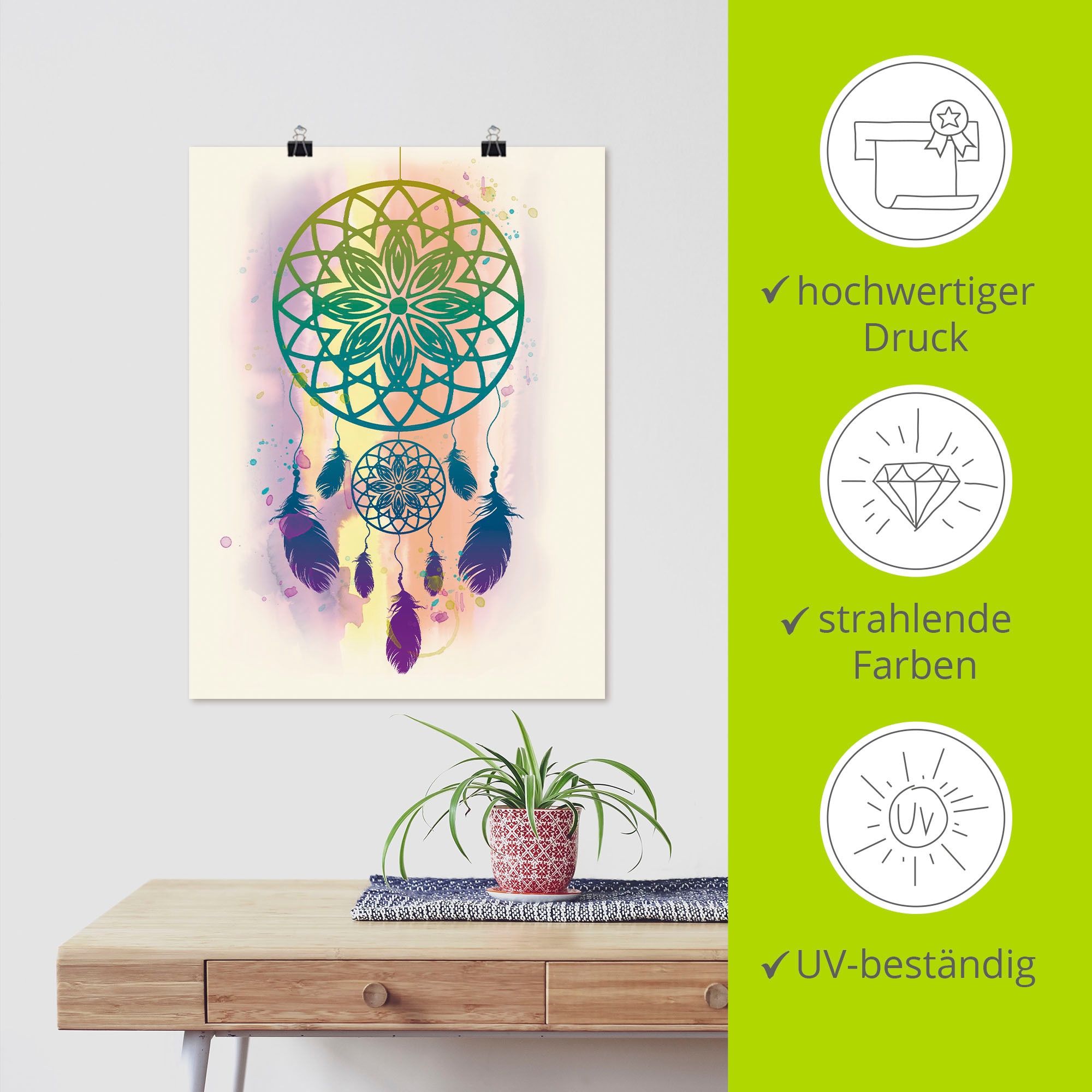 Artland Wandbild »Traumfänger Wasserfarbe«, Muster, (1 St.), als Leinwandbild, Poster, Wandaufkleber in verschied. Größen
