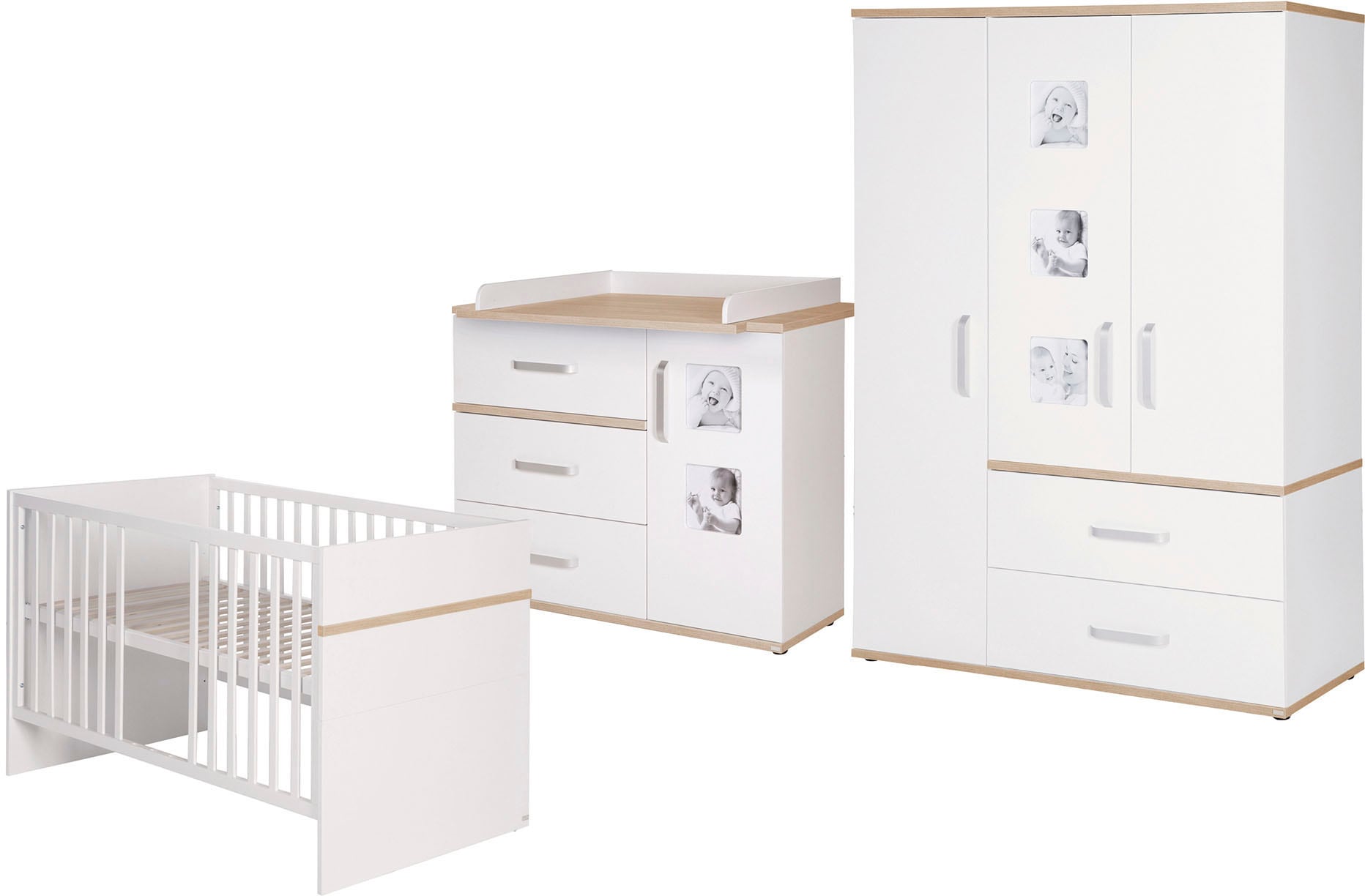 Babyzimmer-Komplettset »Pia«, (Set, 3 tlg., Kinderbett, Schrank, Wickelkommode),...